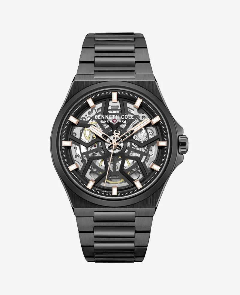 Kenneth Cole Reaction Watches Skeleton Automatic orologio con bracciale nero in acciaio