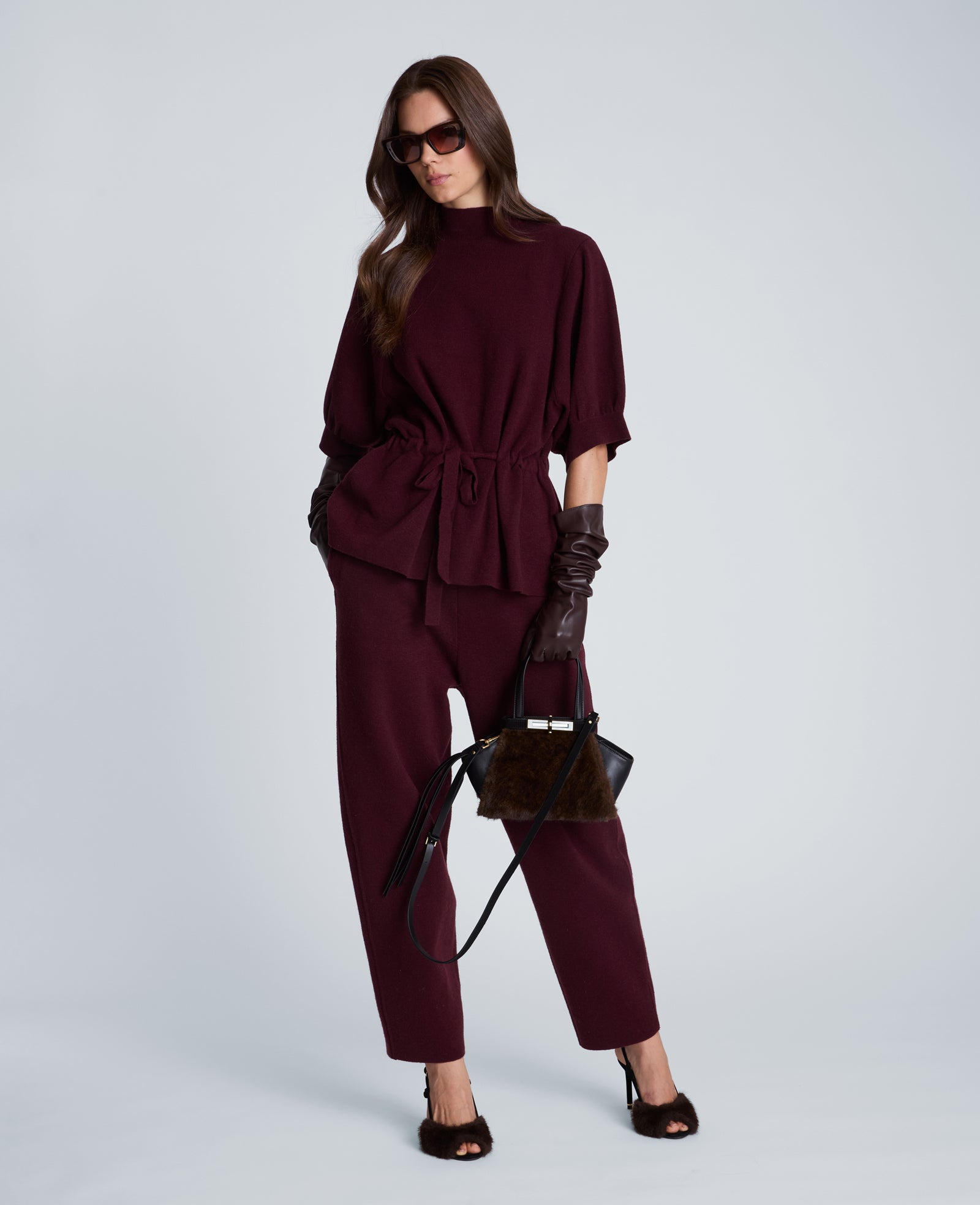 Kenneth Cole Reaction Clothing Barrel Leg Sweater Pull On Pant pantaloni Sugar Beet XS–XL in lana e cashmere