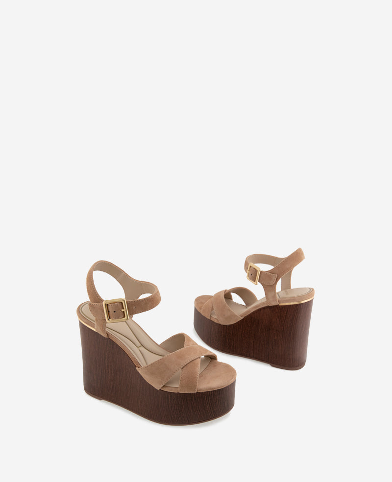Kenneth Cole Reaction Shoes Taelyn Suede Platform Wedge Sandal sandali zeppa beige