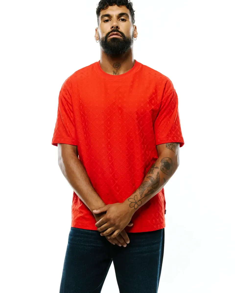 Psycho Bunny Men's Tees Garry Jacquard Oversized-Fit Tee t-shirt Fiery Red