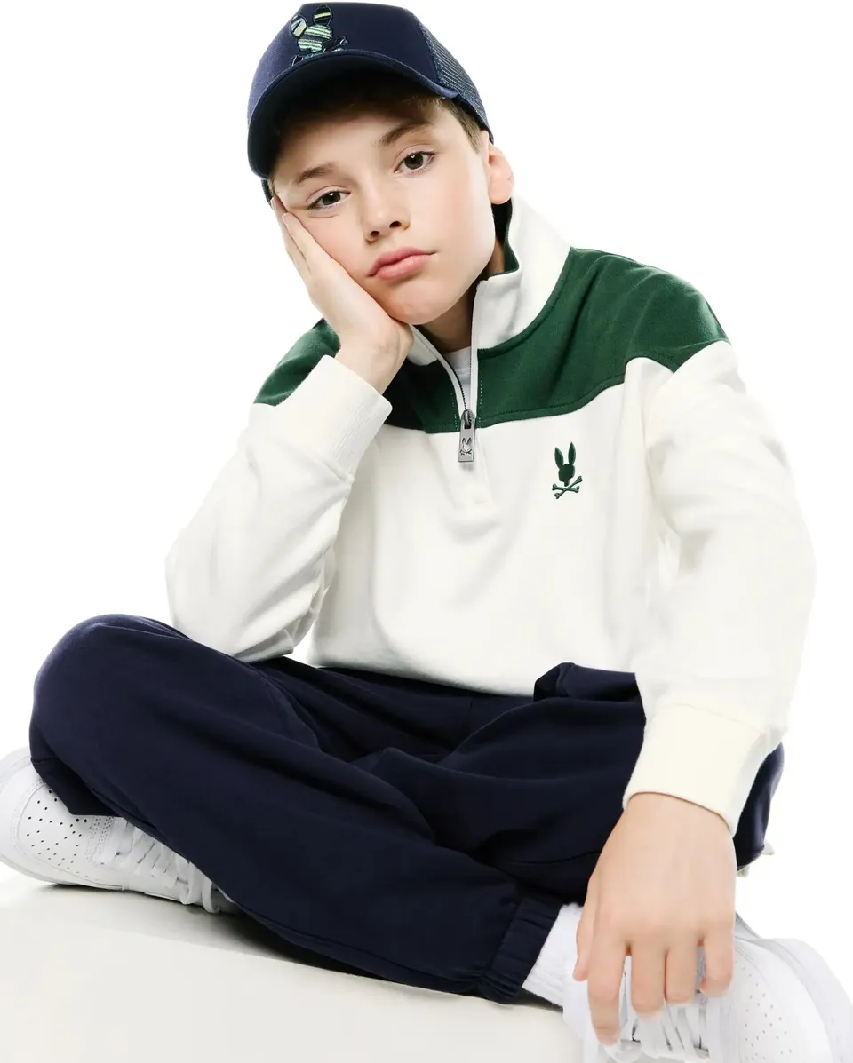 Psycho Bunny Gabe Quarter Zip Sweatshirt KT0500097 felpa bambini ecru