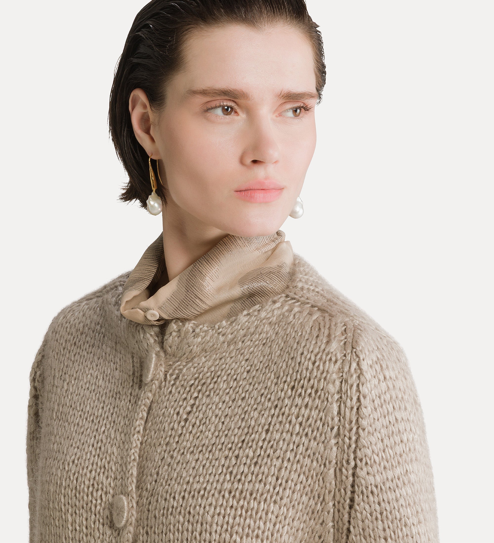 Forte maglieria cardigan cashmere seta e mohair mandorla
