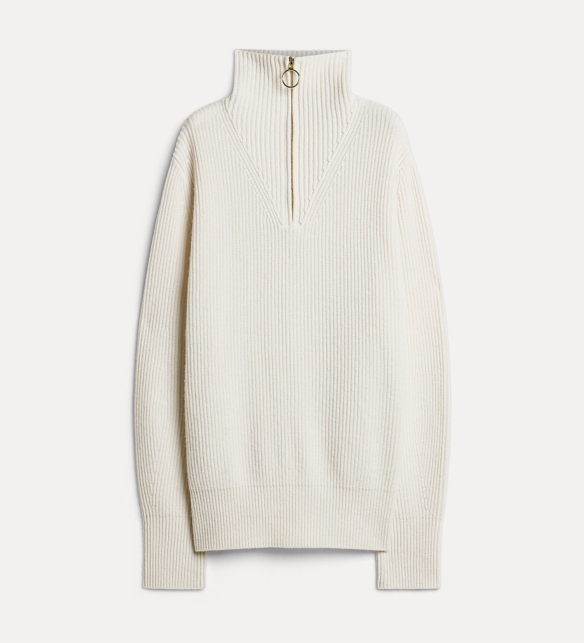 Forte maglieria maglia mezza zip Pure bianca, lana e cashmere