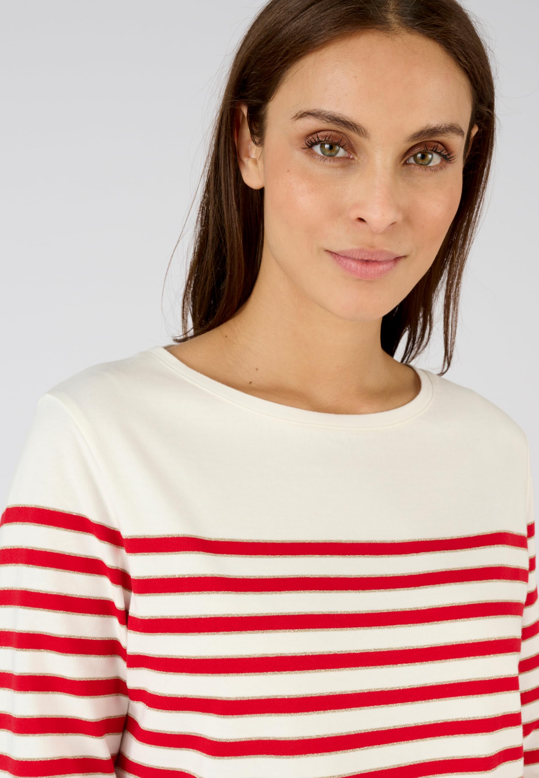 Damart Prêt-à-porter Mariniera Brillante maglia bianco rosso a righe manica 3/4