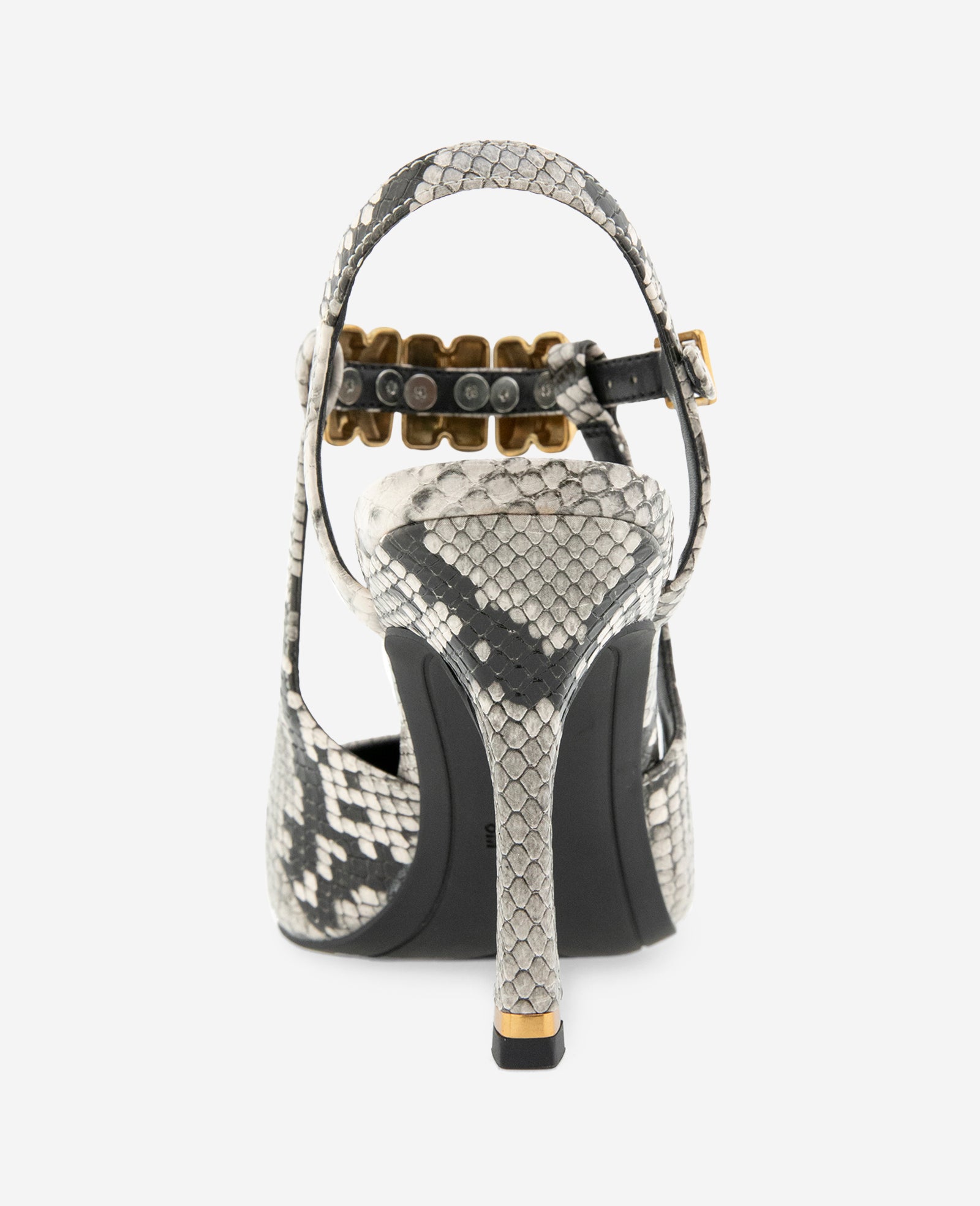 Kenneth Cole Reaction Shoes Romi Snake Print Hardware Ankle Slingback Heel slingback nero bianco stampa pitone