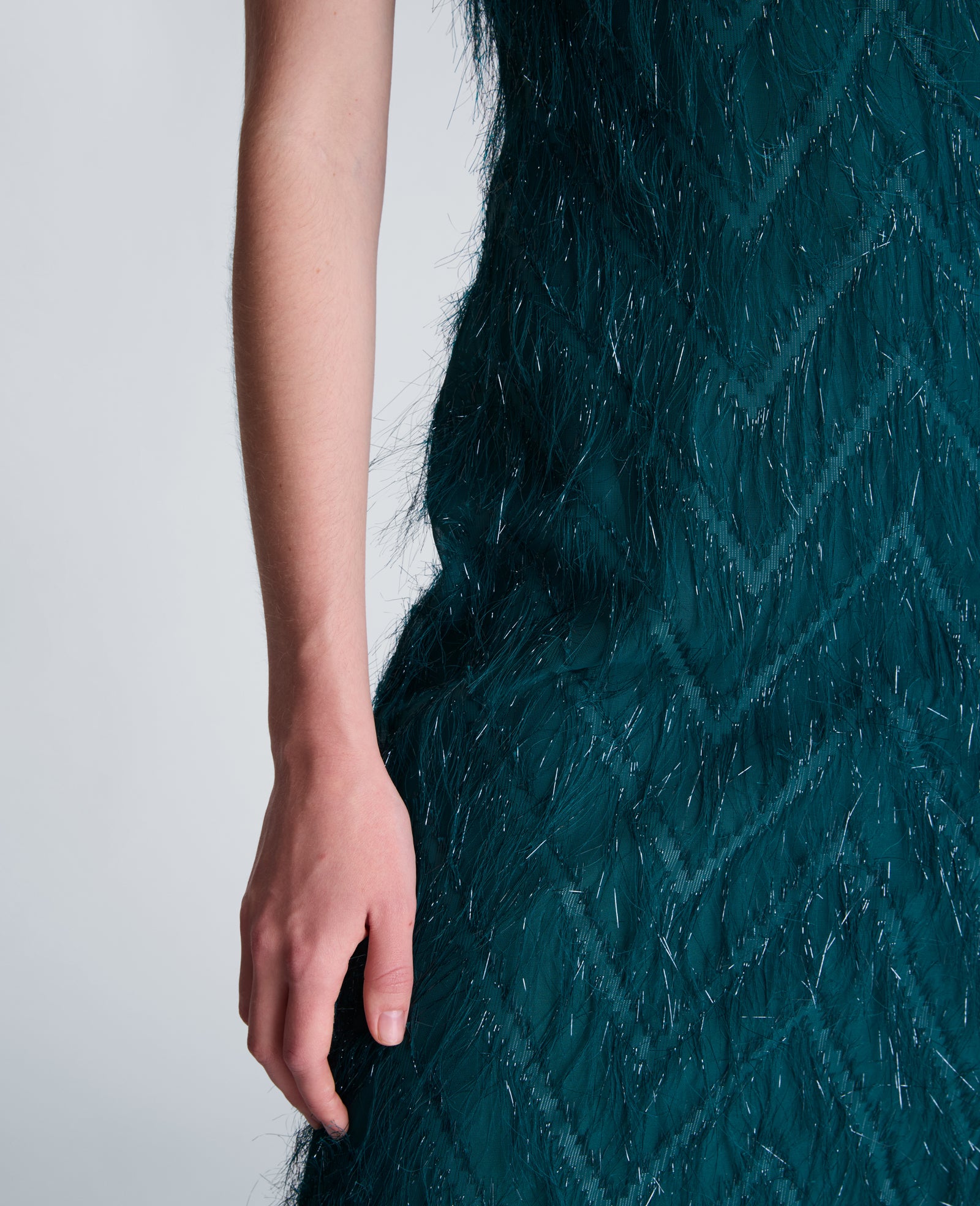 Kenneth Cole Reaction Clothing Fringed Organza Midi Sheath Dress abito midi verde petrolio