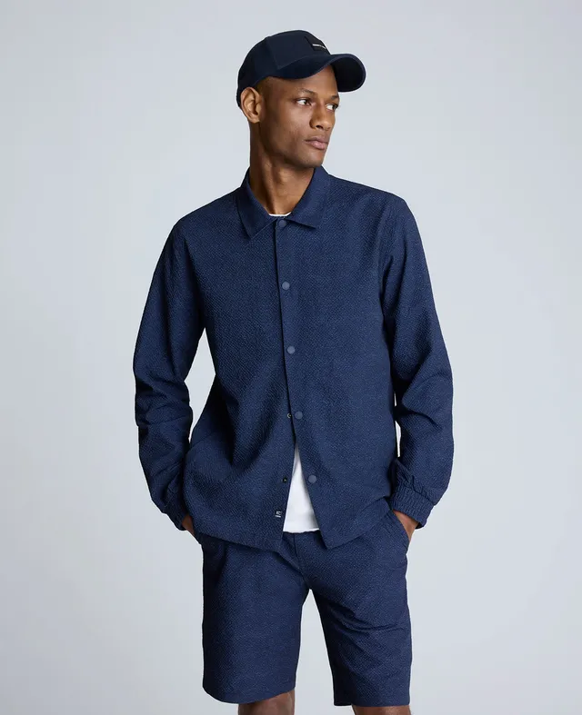 Kenneth Cole Reaction Clothing Printed Performance Seersucker giacca blu navy