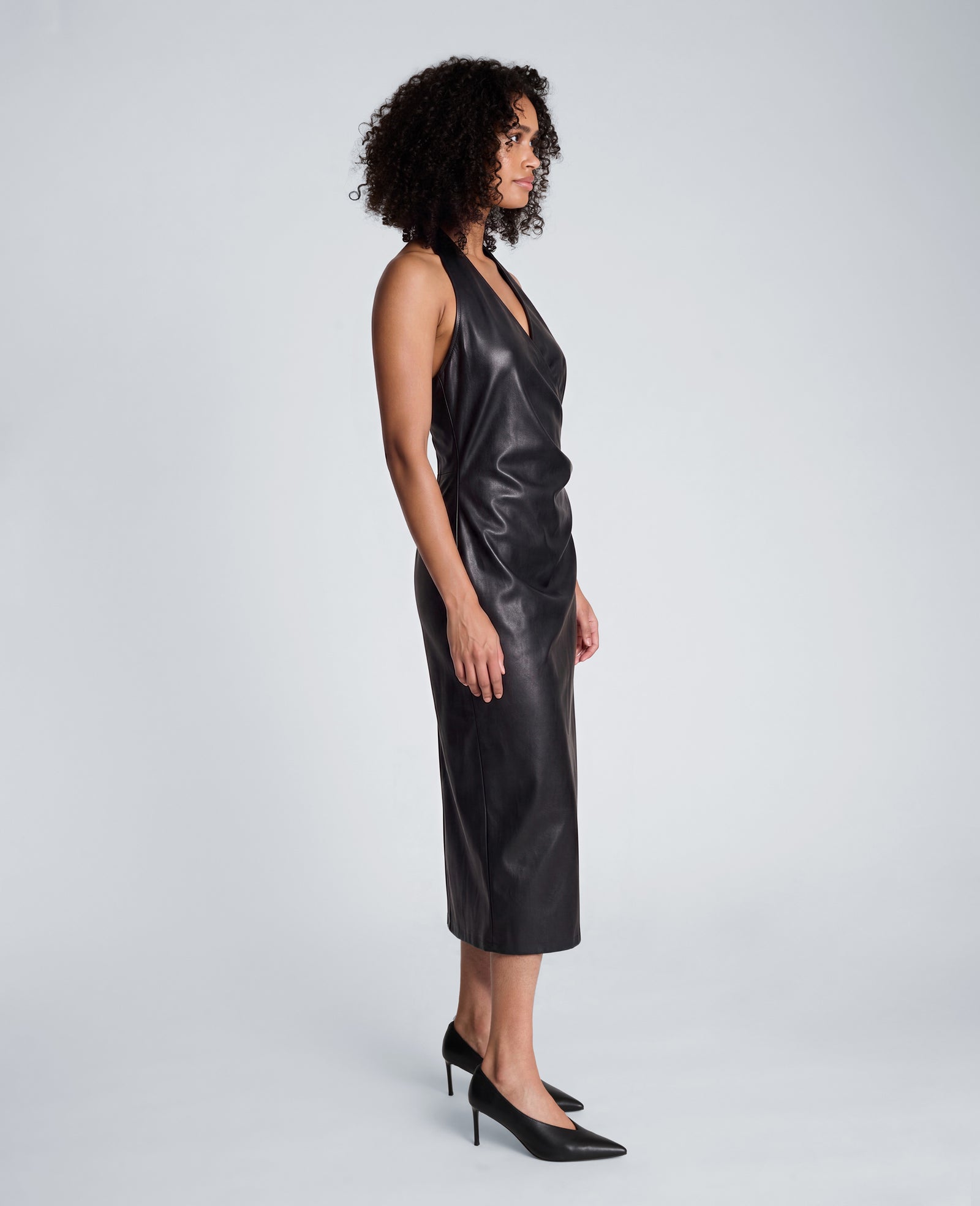 Kenneth Cole Reaction Clothing Halter Neck Draped Midi Dress vestito nero