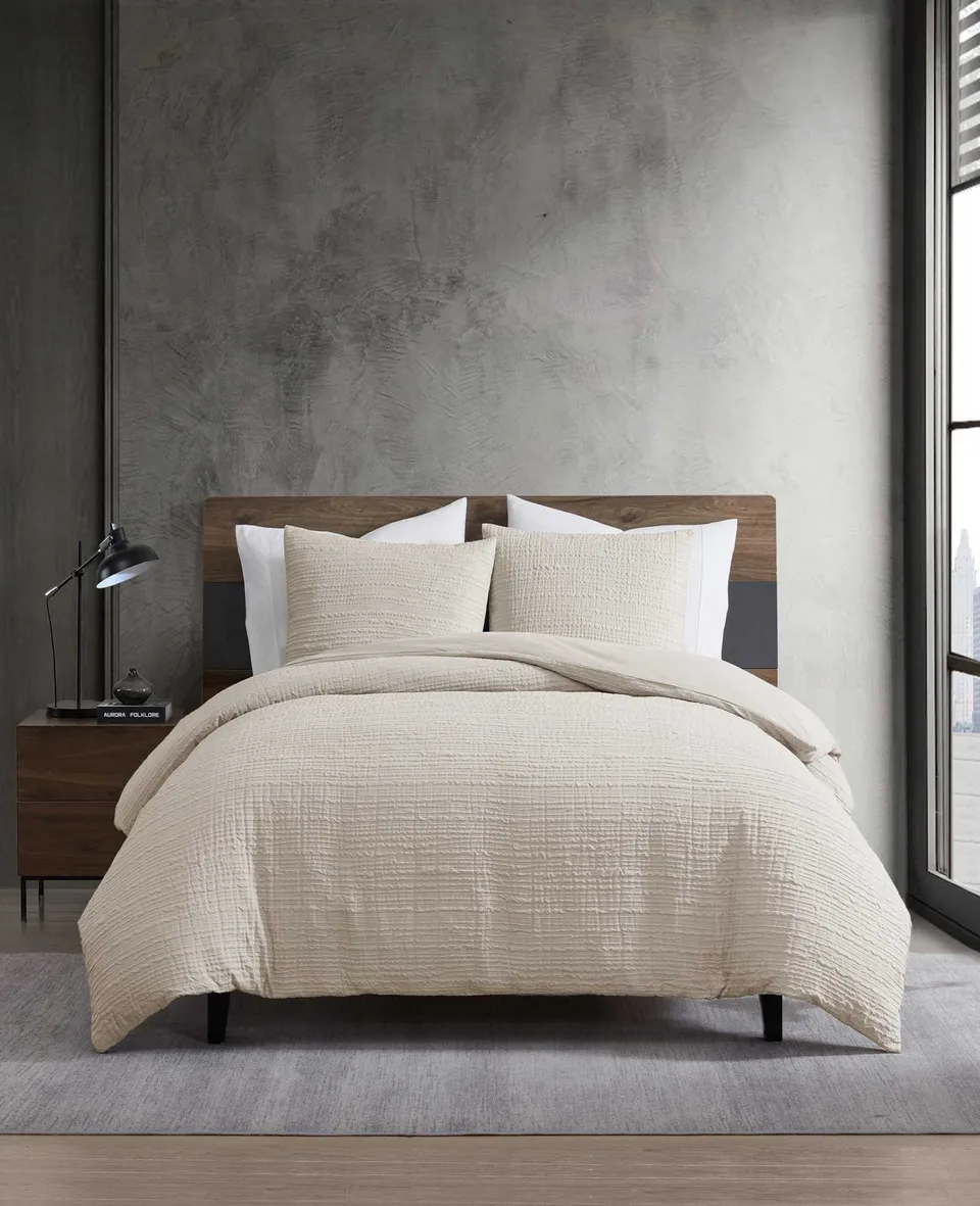 Kenneth Cole Reaction Home & Bedding Serenity Wavy Lines Beige Duvet Cover Set copripiumino beige Twin