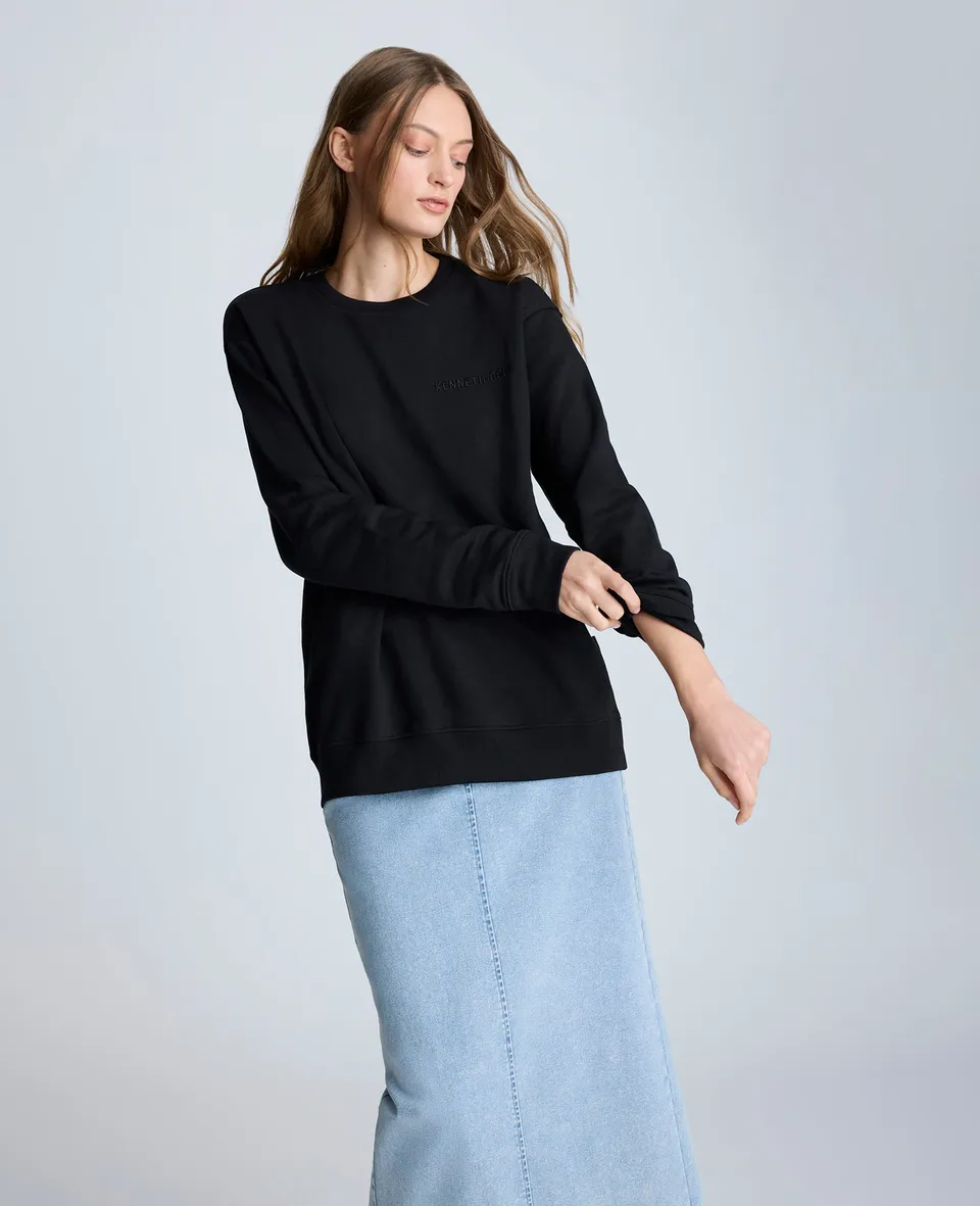 Kenneth Cole Reaction Clothing Kenneth Cole Embroidered Logo Sweatshirt felpa nera in pile di cotone