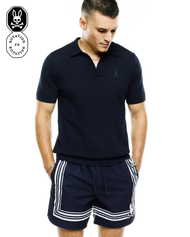 Psycho Bunny Men's Polos Devon Knit Polo MT0100169 polo blu cotone