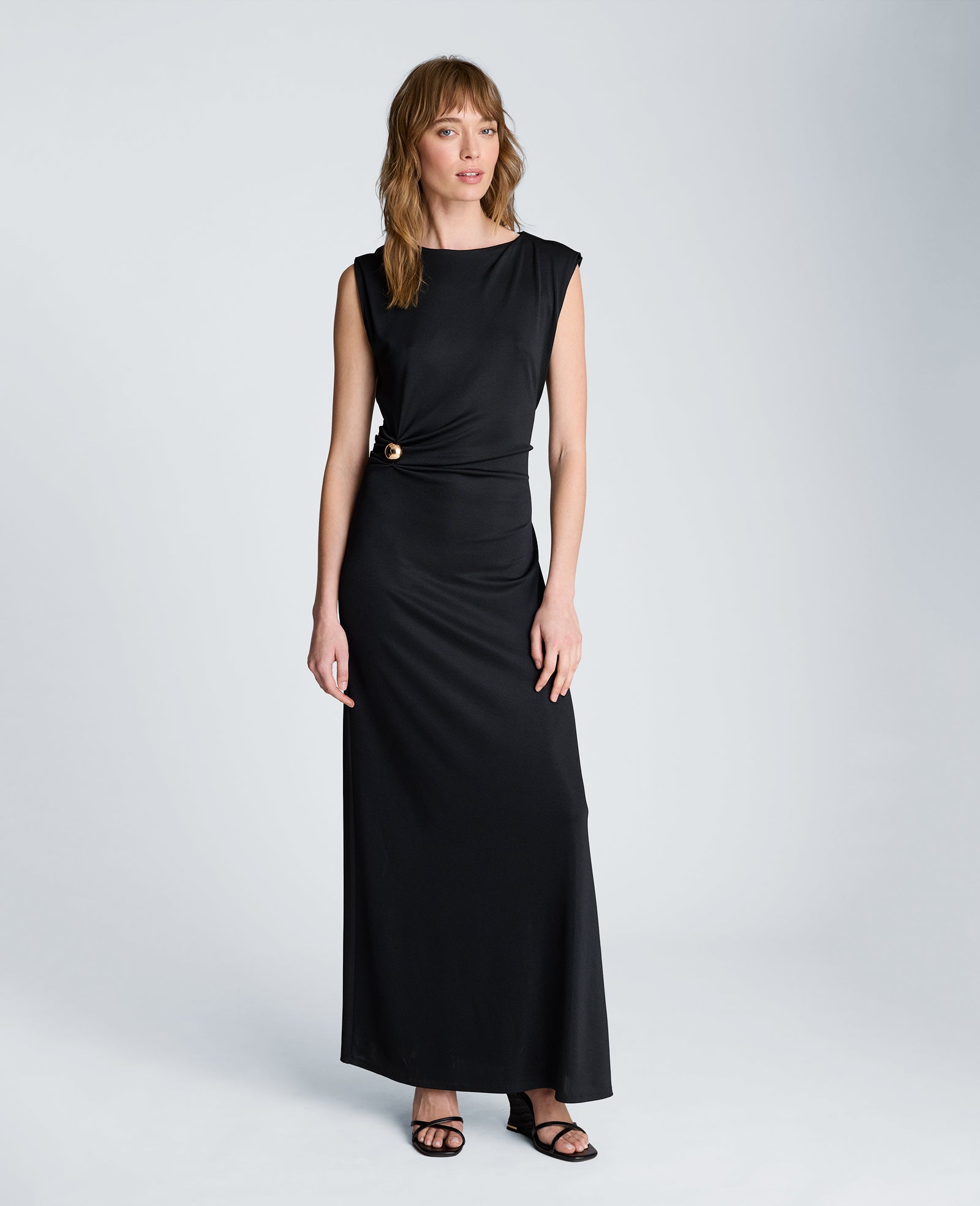 Kenneth Cole Reaction Clothing Drape Waist Maxi Dress abito nero