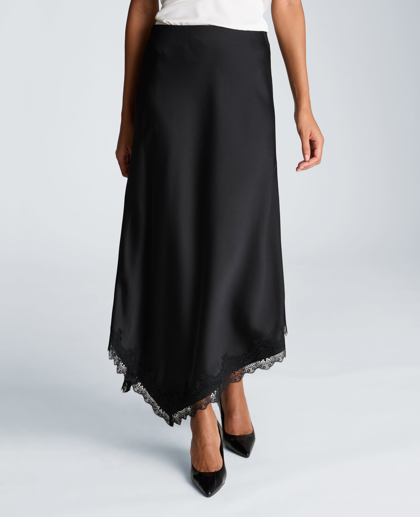 Kenneth Cole Reaction Clothing Pull On Asymmetrical Lace Hem Skirt gonna nera midi