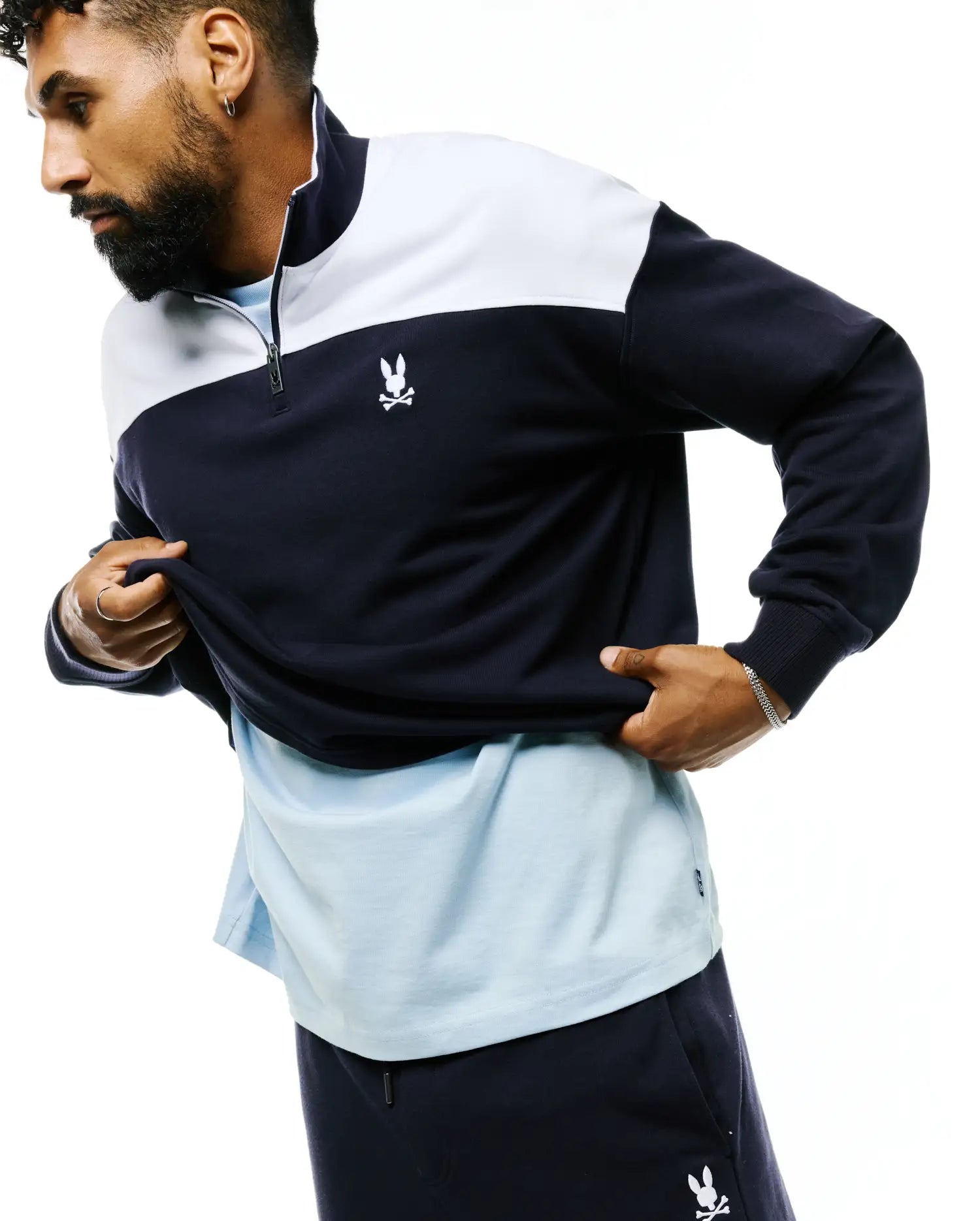 Psycho Bunny Men's Sweatshirts & Hoodies GABE MT0500184 felpa blu mezza zip relaxed