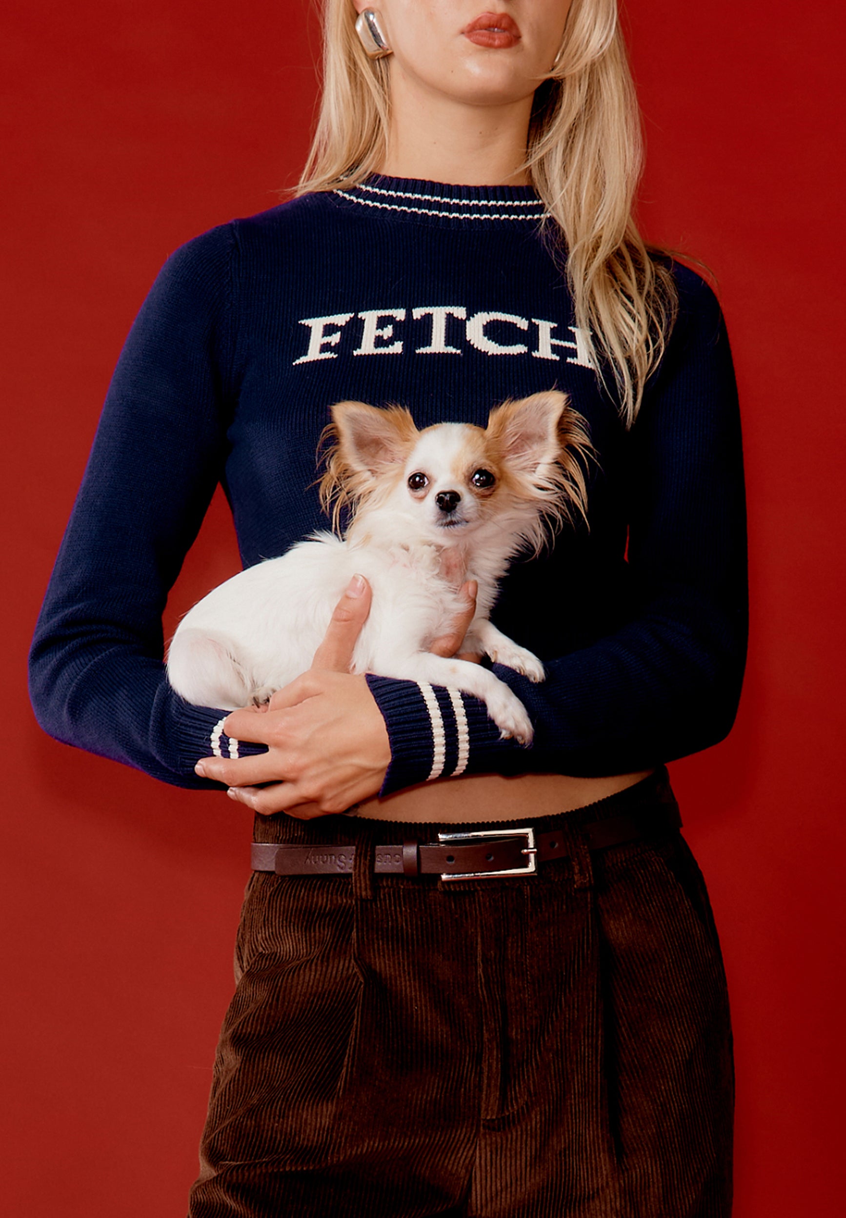 House Of Sunny Women's Knitwear Fetch Crew Jumper maglione corto in cotone