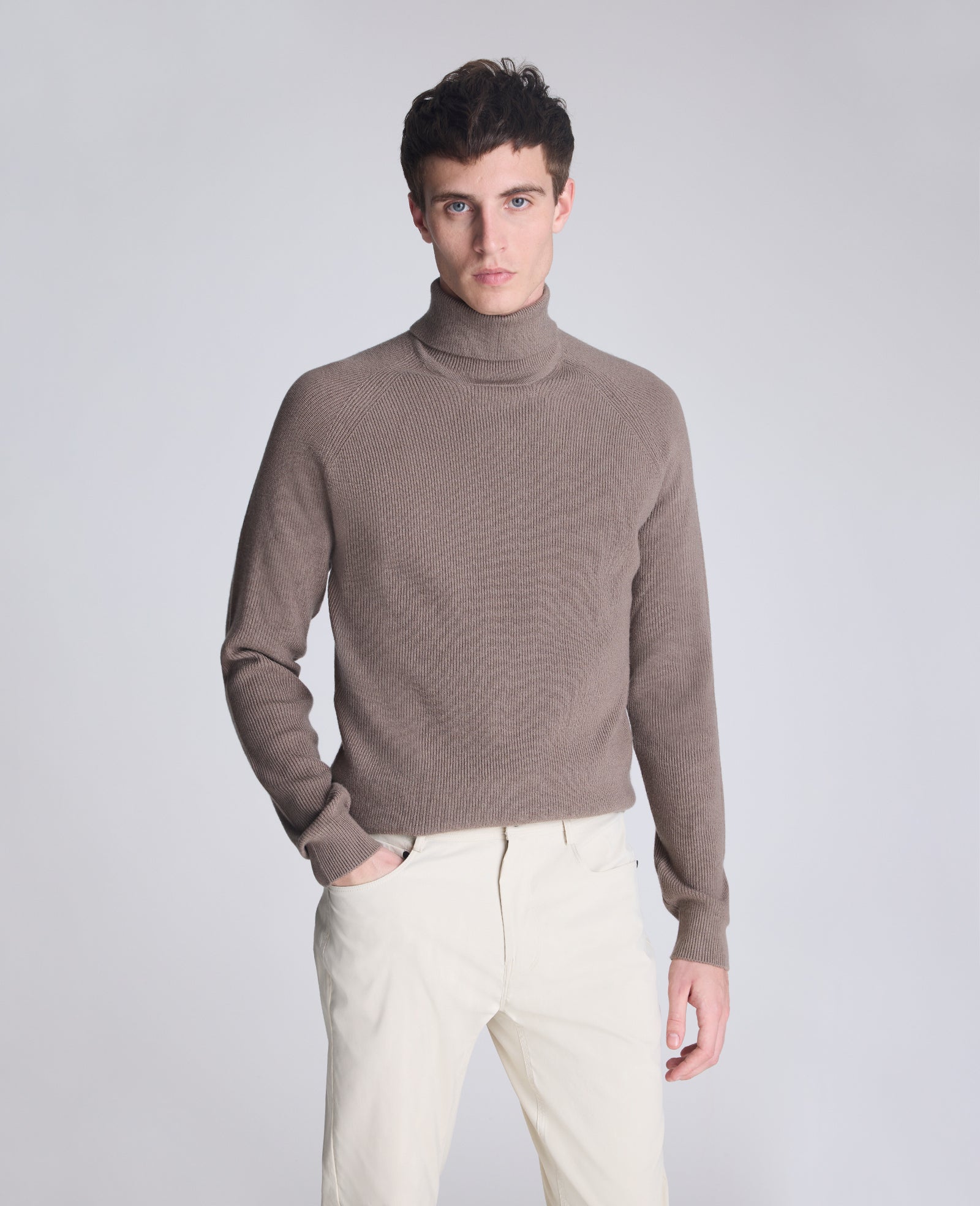 Kenneth Cole Reaction Foldover Turtleneck maglione marrone mélange