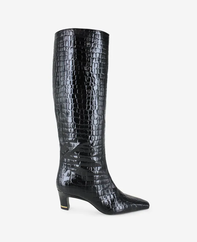 Kenneth Cole Reaction Shoes Rubia Croco Patent Tall Heel Boot stivali alti neri tacco 2,2 pollici