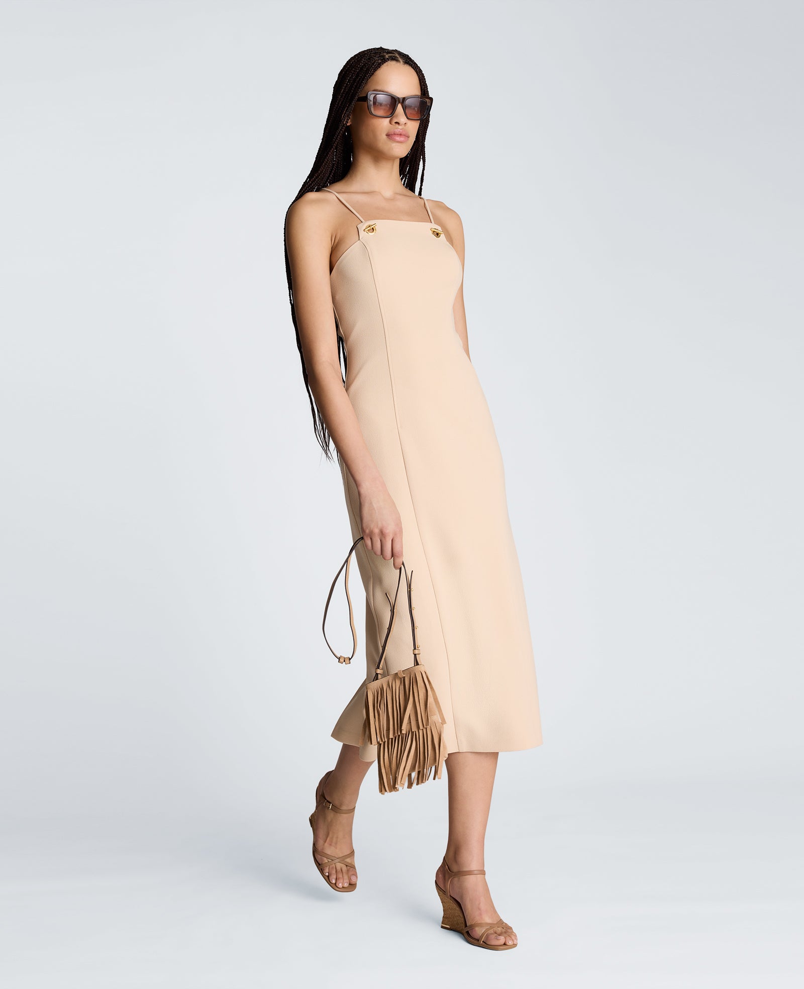 Kenneth Cole Reaction Clothing Square Neck Grommet Midi Dress abito midi biscotto