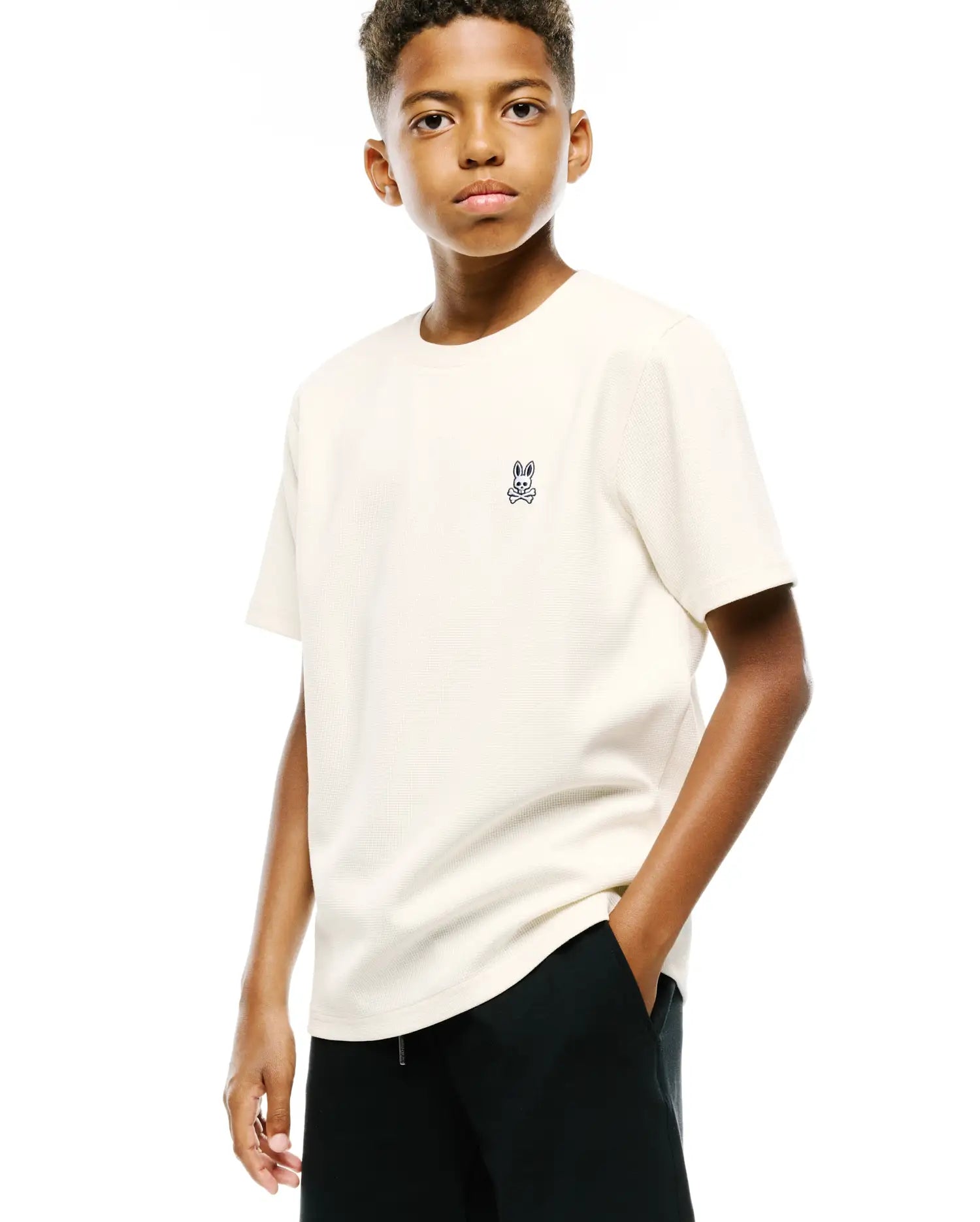 Psycho Bunny Kids Tees Kids Maxton Waffle Tee KT0200267 maglietta bianca elasticizzata