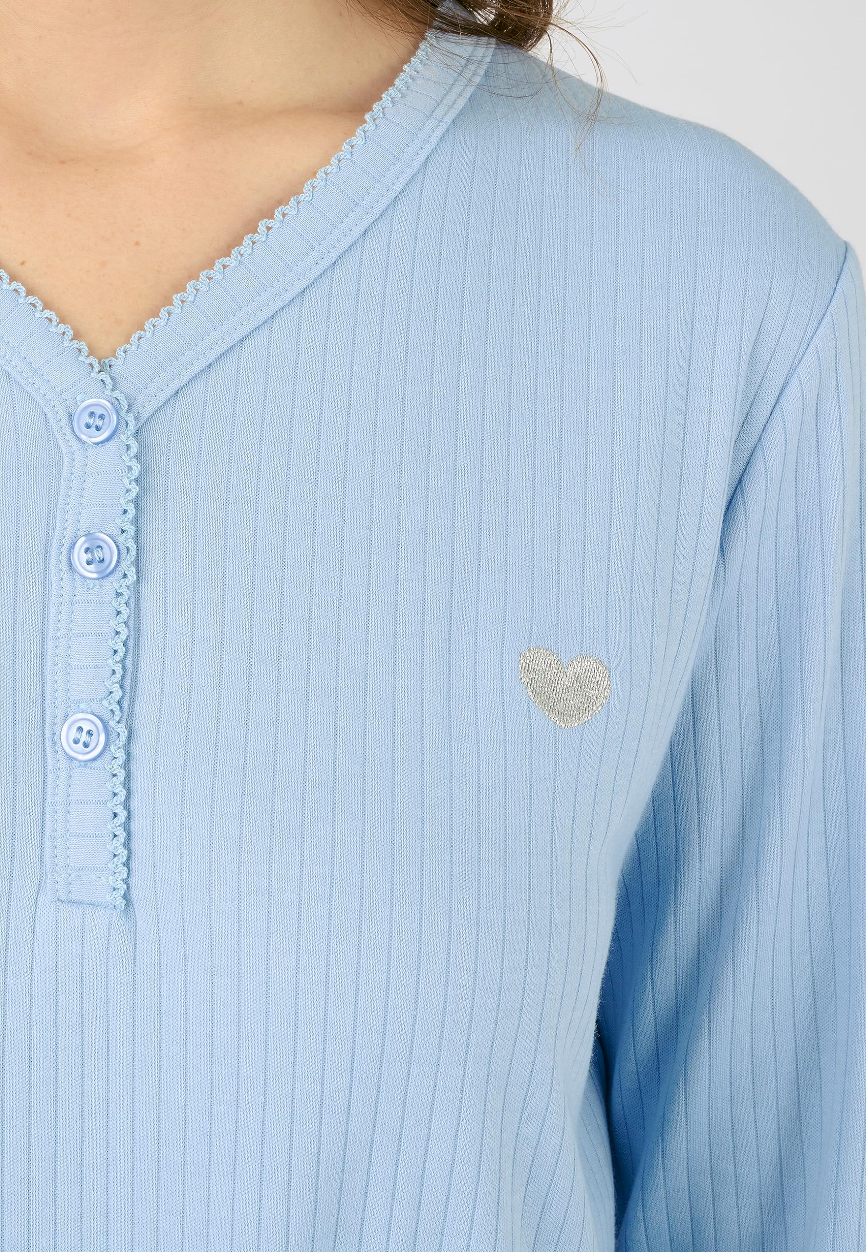 Damart Homewear pigiama da donna blu XS in maglia interlock a costine