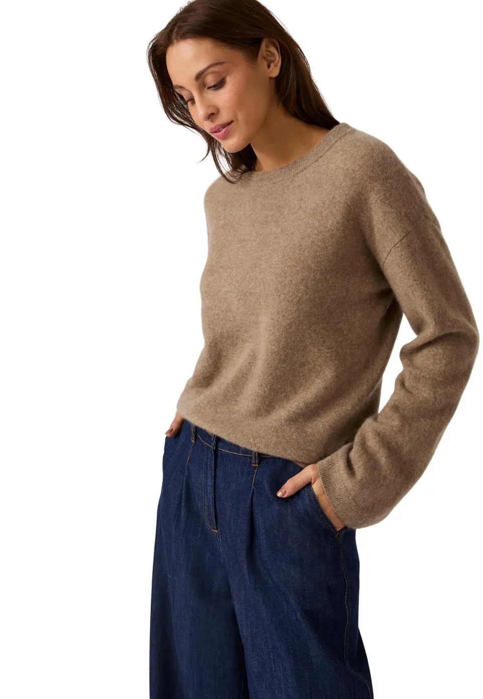 Damart Prêt-à-porter maglione donna lana spazzolata marrone cioccolato 50-52