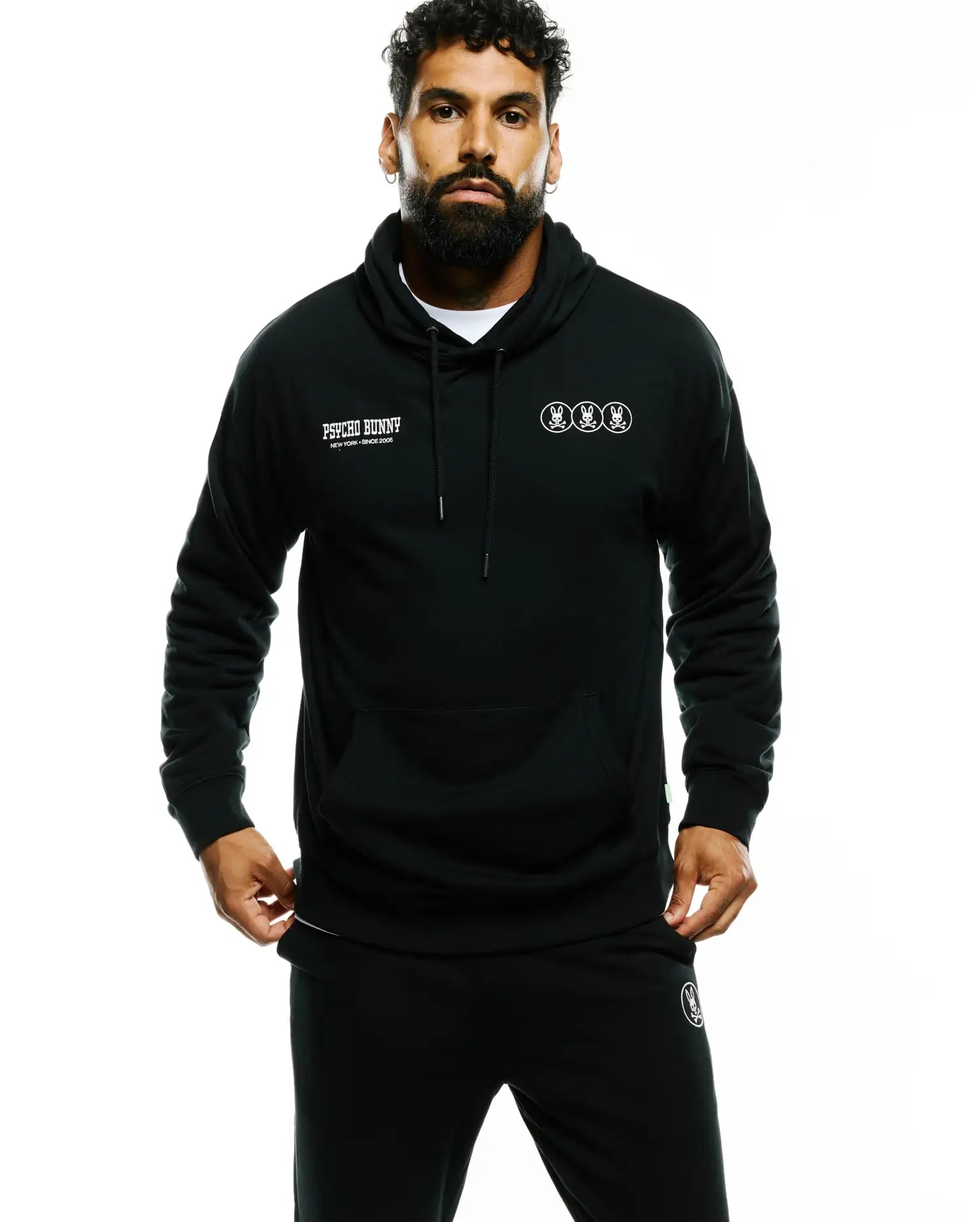 Psycho Bunny Men's Sweatshirts & Hoodies Nathaniel felpa con cappuccio nera XXS cotone