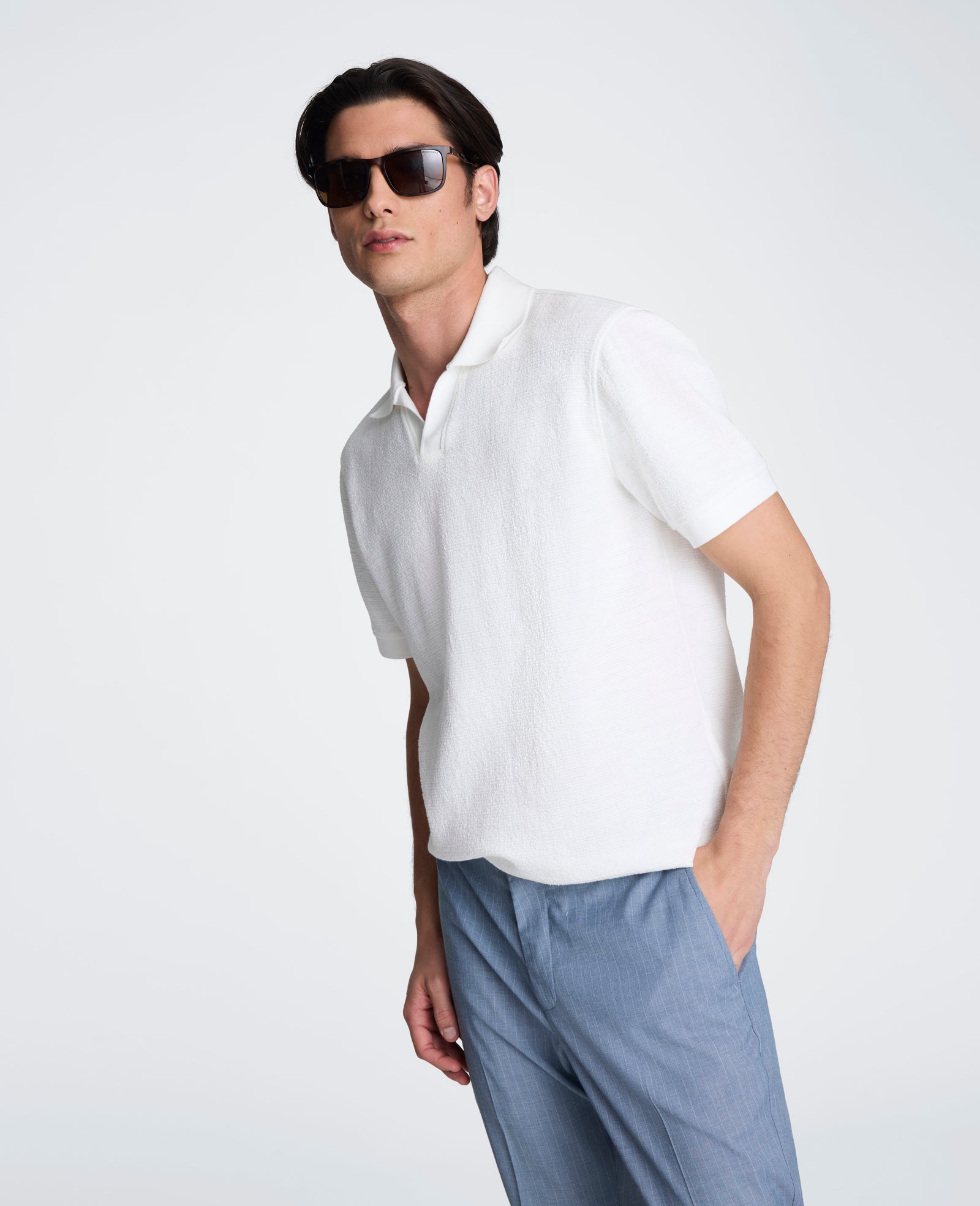 Kenneth Cole Reaction Clothing Short Sleeve Johnny Collar polo bianca