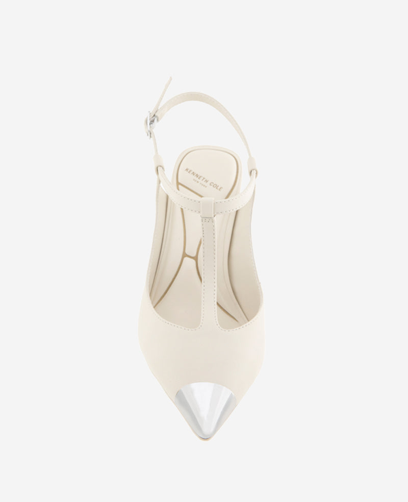 Kenneth Cole Reaction Shoes Romi T-Strap Leather Slingback Heel décolleté avorio