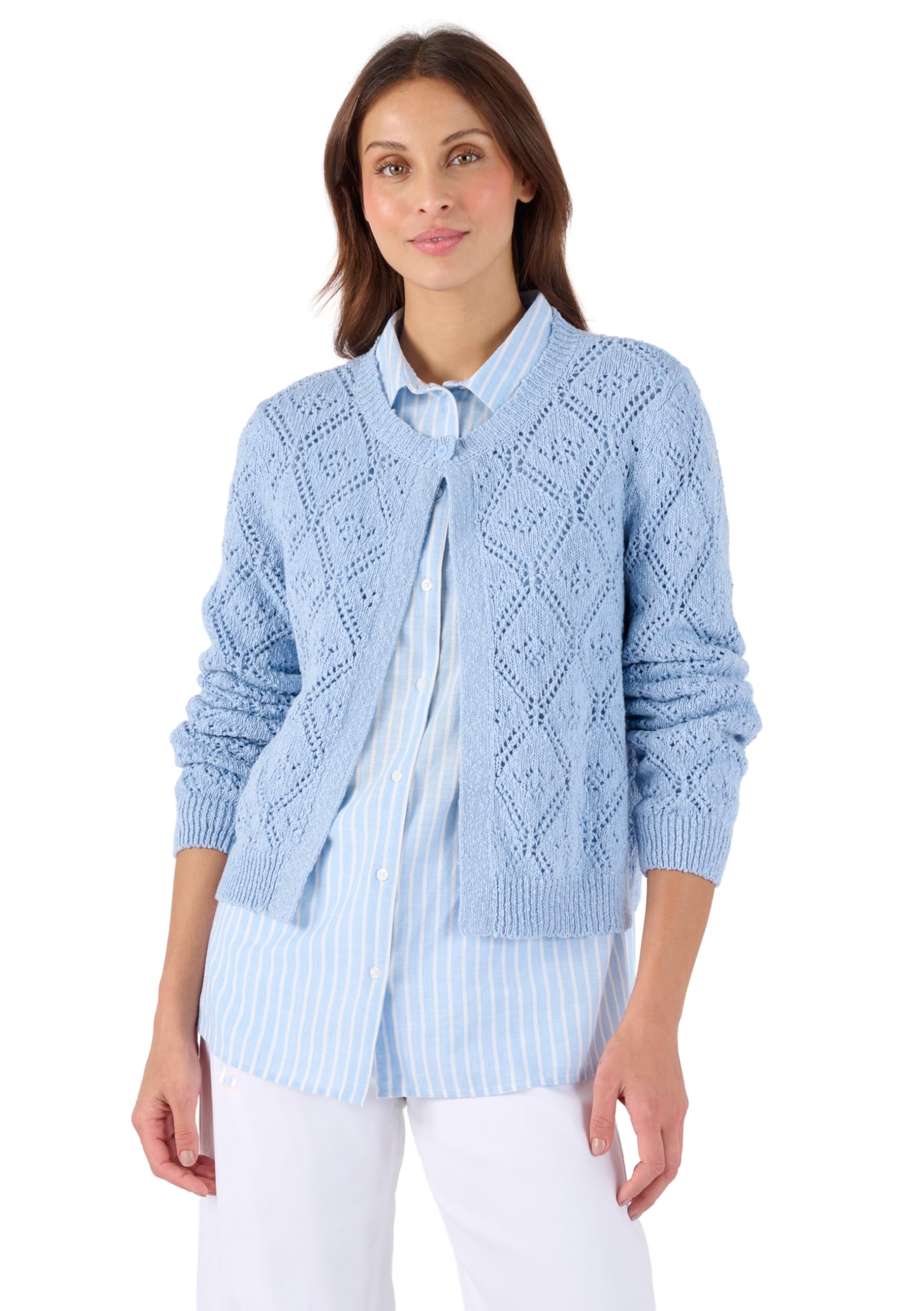 Damart Prêt-à-porter Cardigan traforato Filato Nastro cardigan corto in cotone