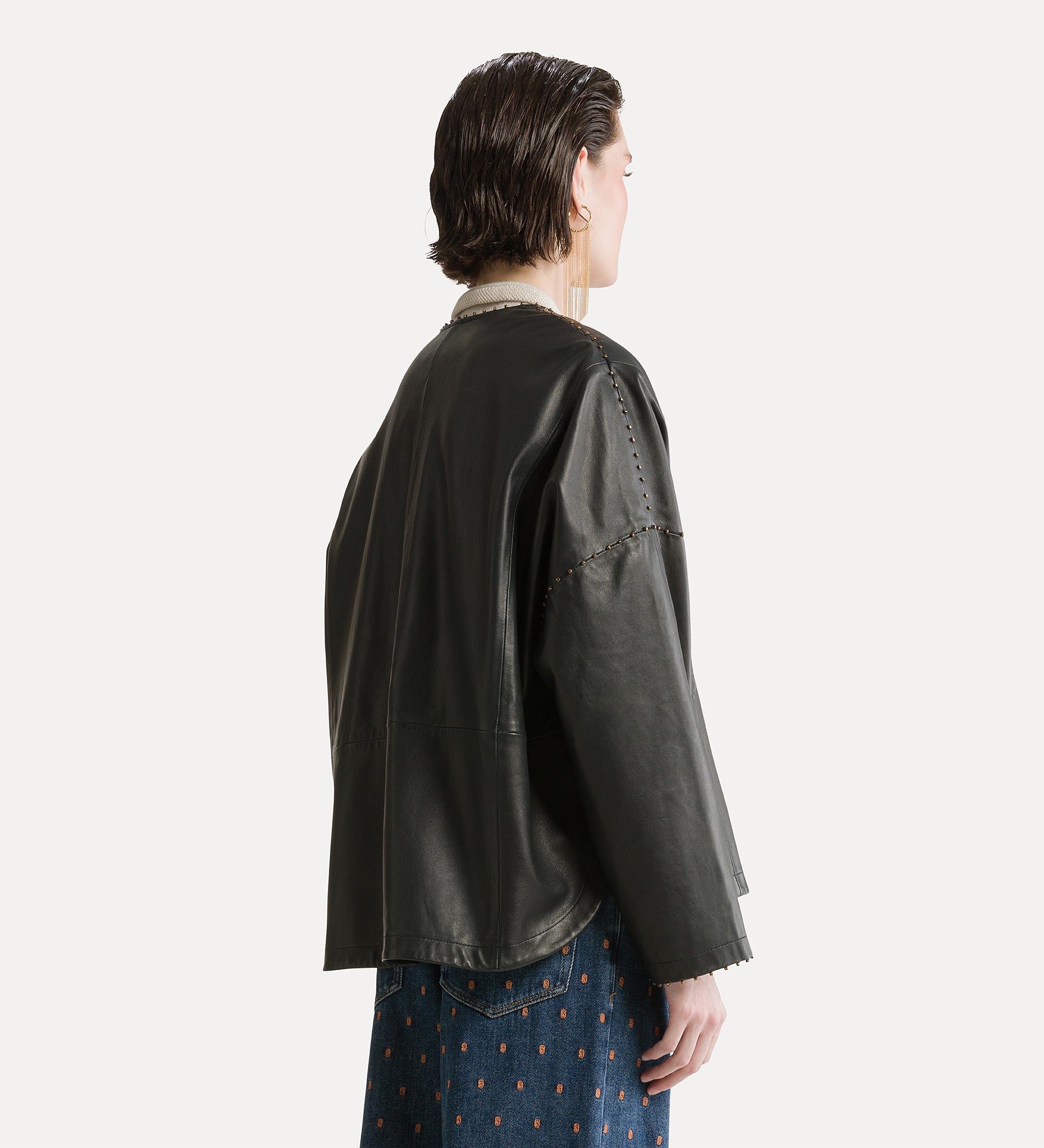 Forte capispalla e kimono beaded nappa leather kimono jacket giacca petrolio in pelle