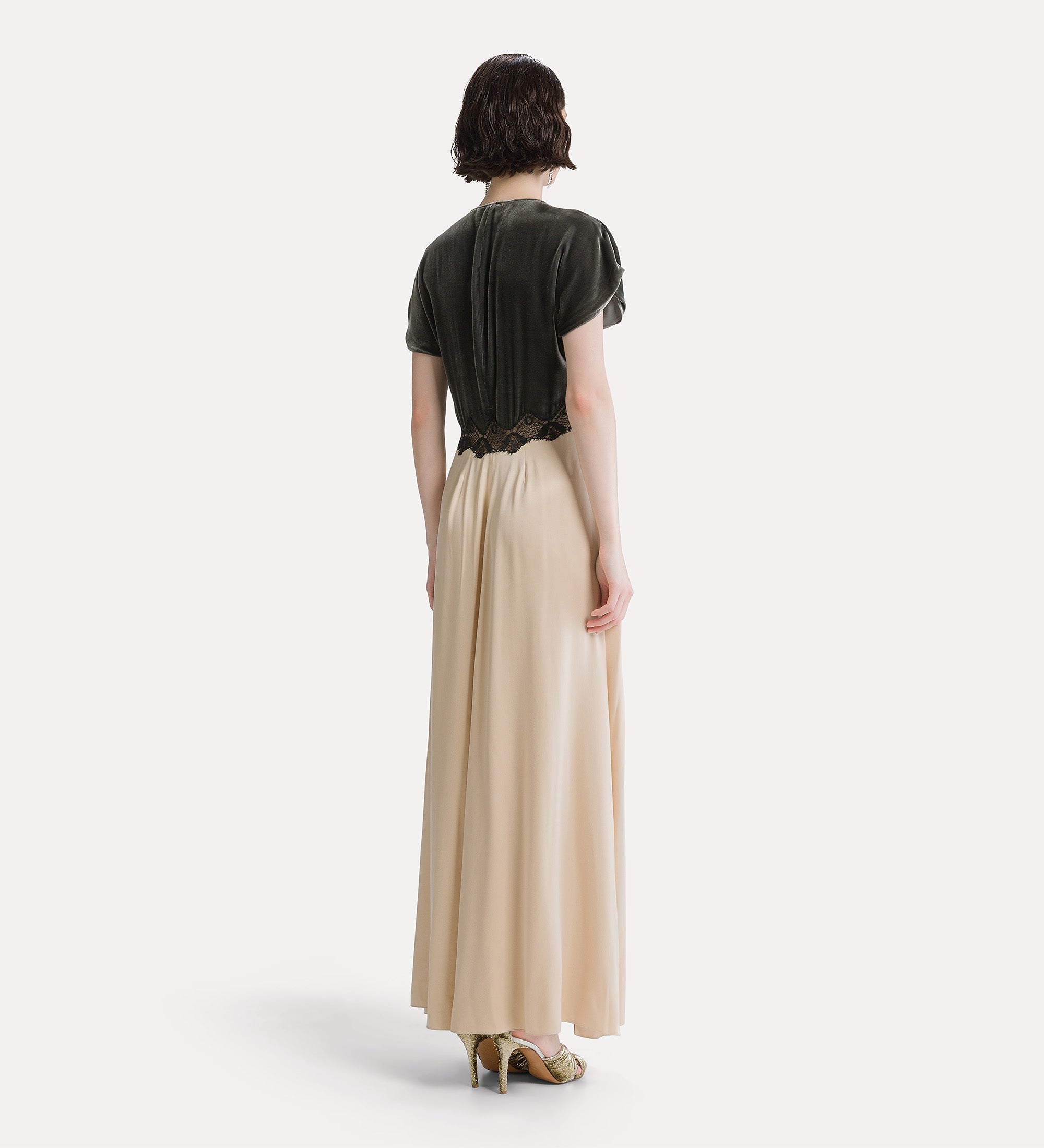 Forte abiti Velvet and Cupro Dress with Lace abito lungo grigio