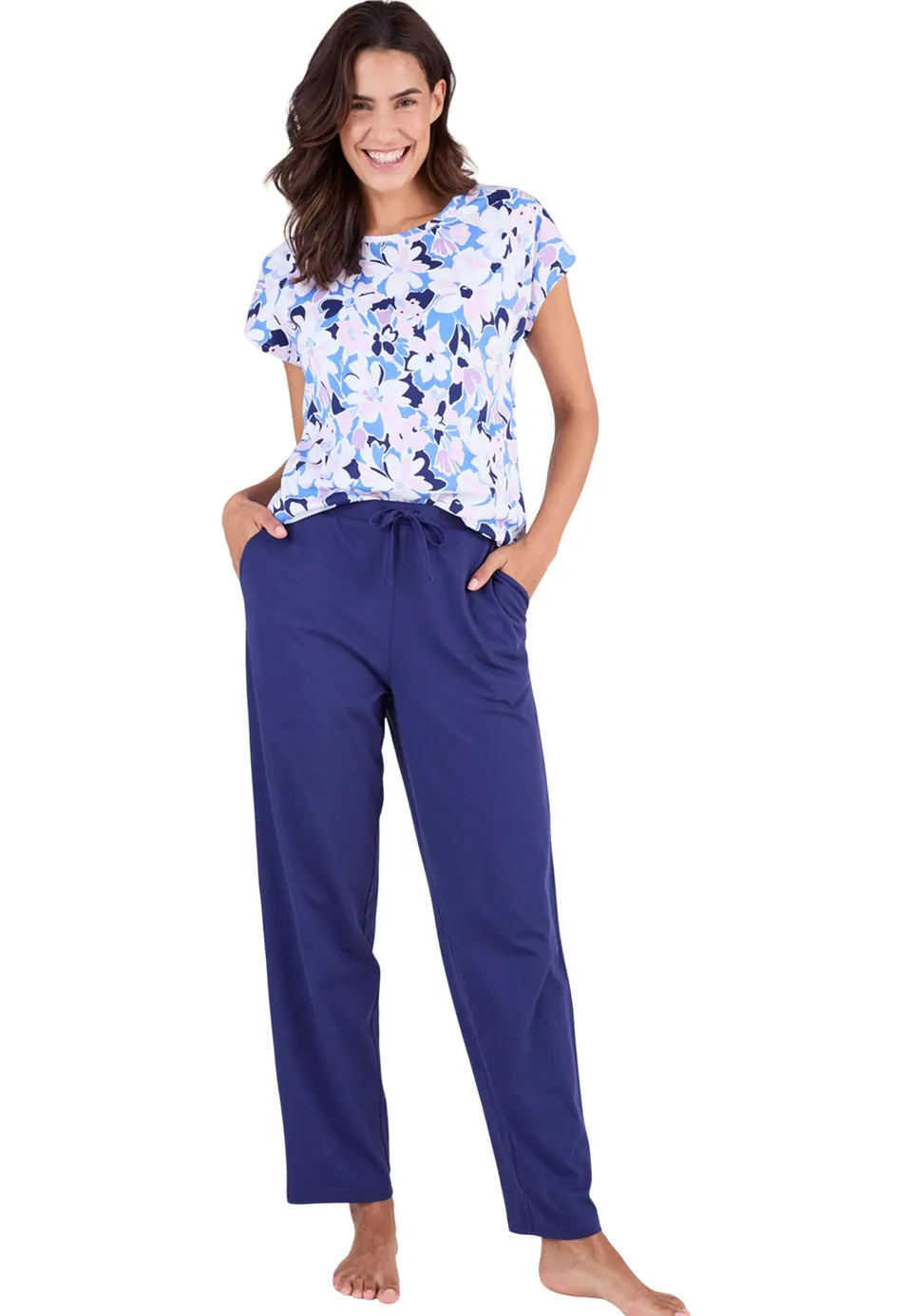 Damart Homewear Pantaloni Pigiama da donna pantaloni pigiama cotone marrone ecru tropicale M