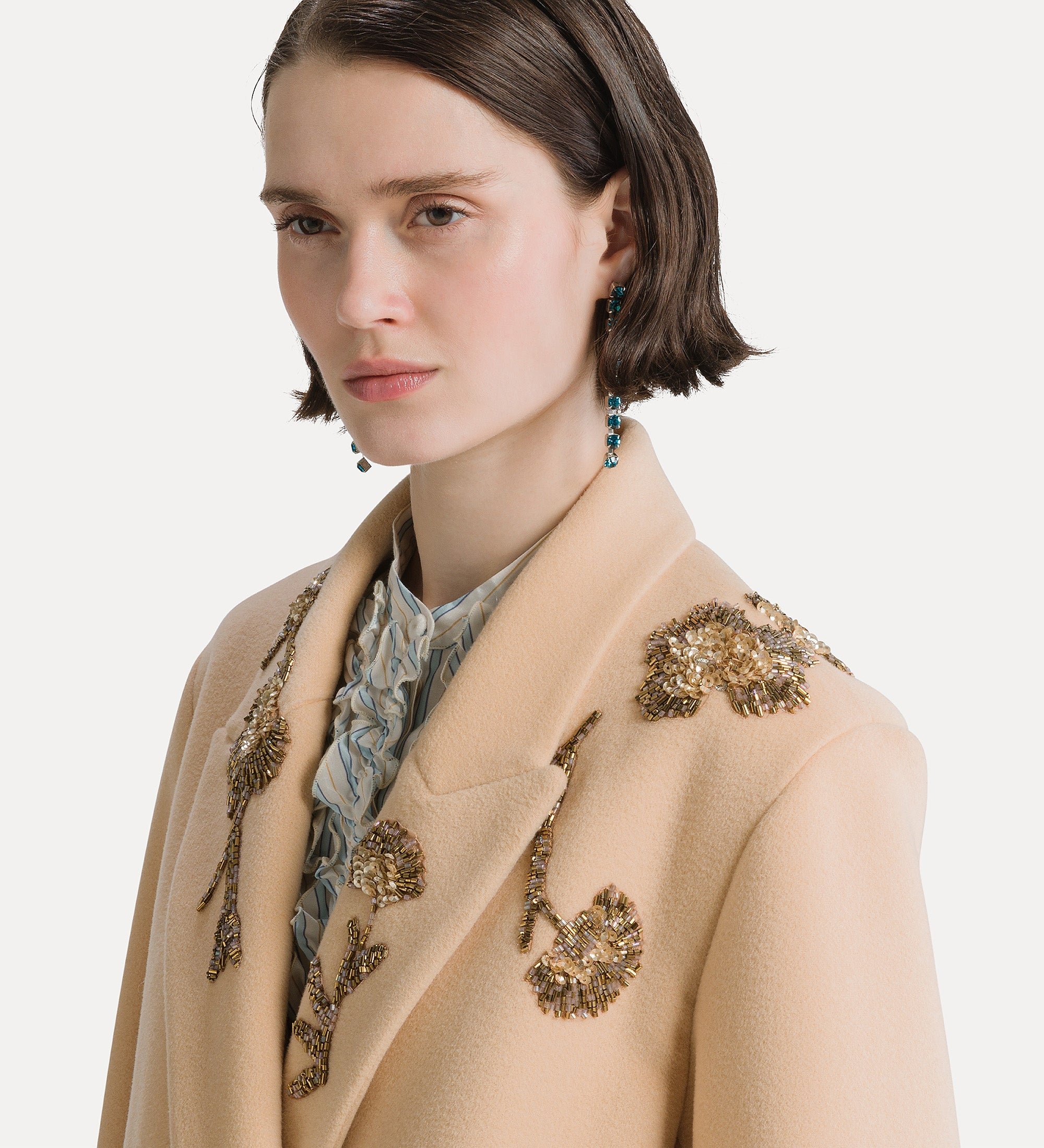 Forte capispalla e kimono Heart Majestic cappotto lungo ecrù ricamato