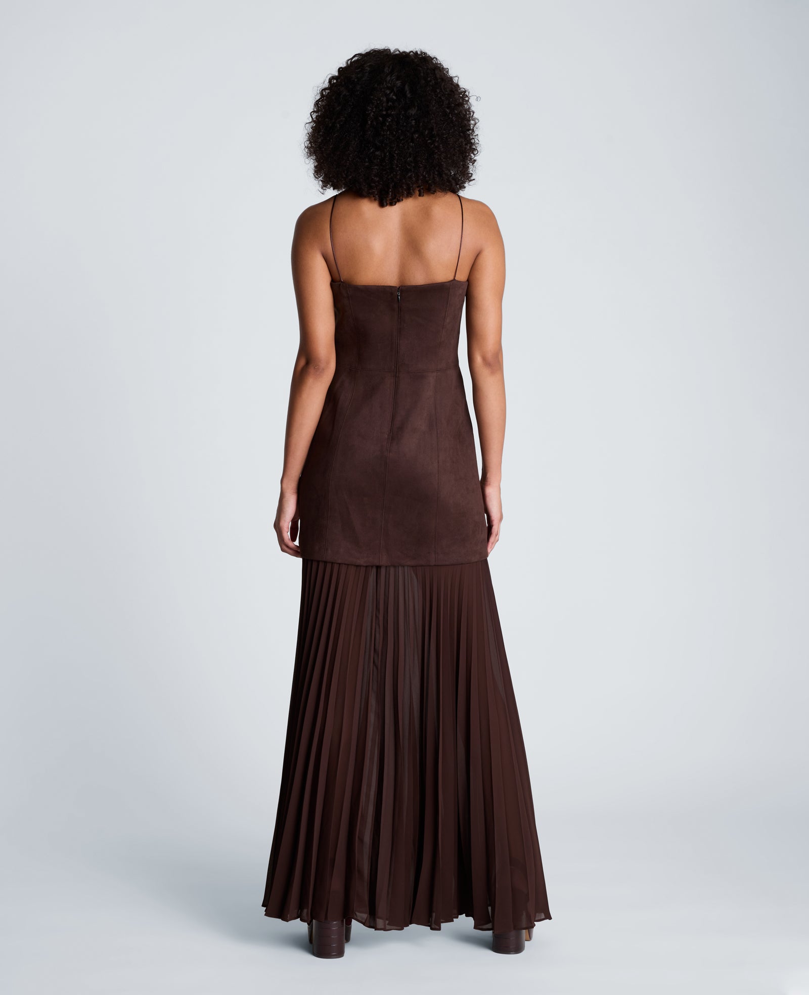 Kenneth Cole Reaction Clothing Combo Pleated Midi Dress abito midi marrone medio plissé