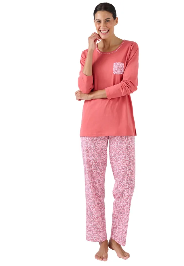Damart Homewear Pigiama in puro cotone donna rosa animale