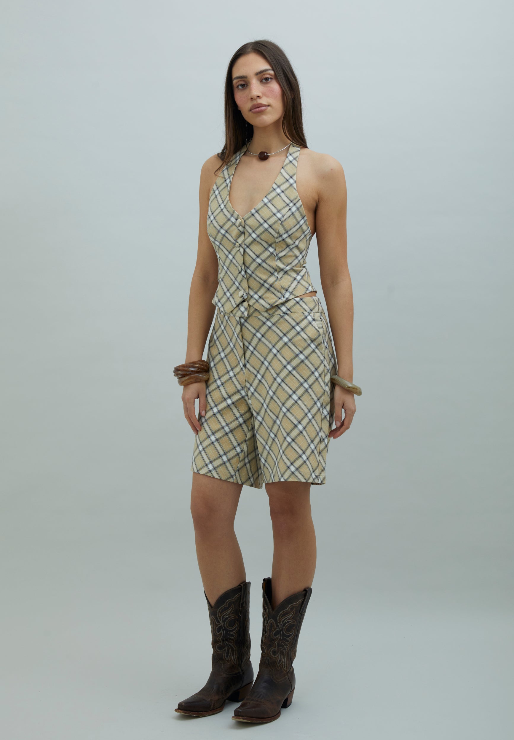 House Of Sunny Womens Tops SLOANE CHECK WAISTCOAT gilet halter a quadri