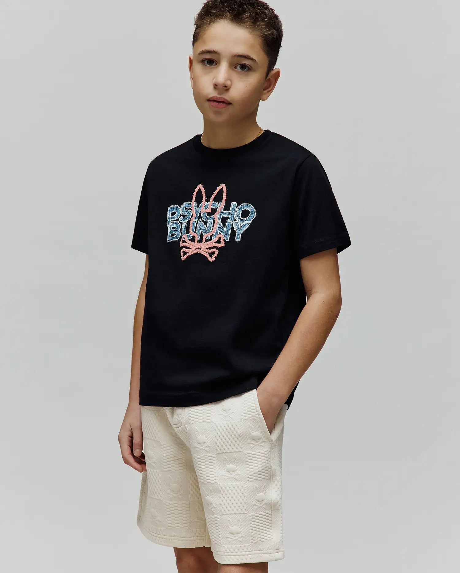 Psycho Bunny Kids Tees Herman Graphic Tee maglietta nera in cotone Pima