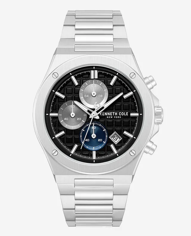 Kenneth Cole Reaction Watches Dress Sport Chronograph Black Dial Stainless Steel Bracelet Watch orologio Silver