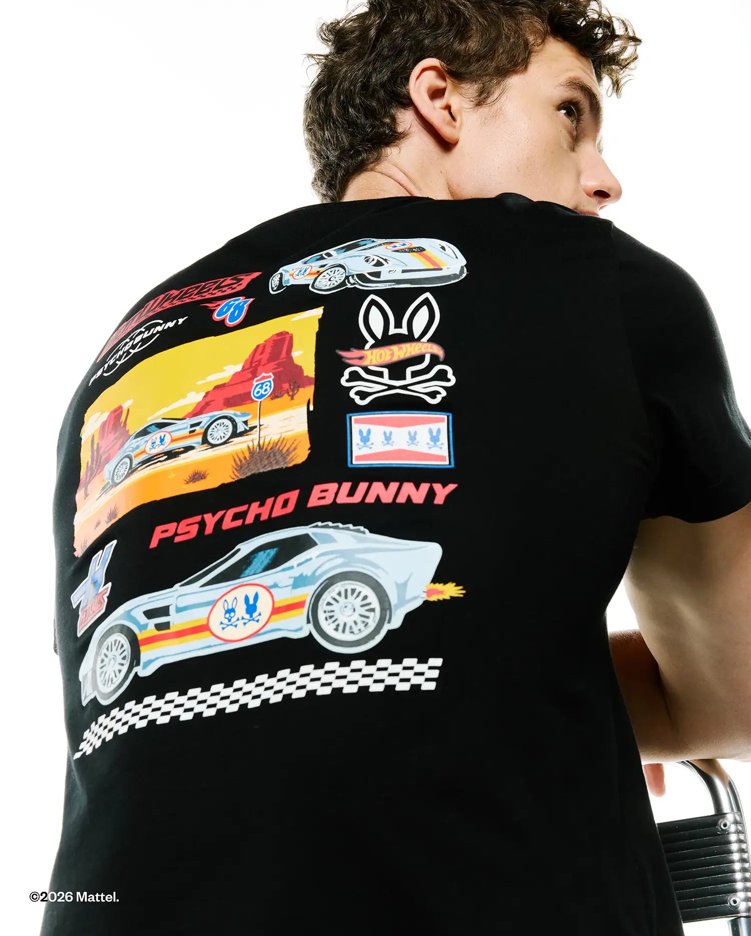 Psycho Bunny Men's Tees Hot Wheels Men's Back Graphic Tee MT0200674 maglietta nera