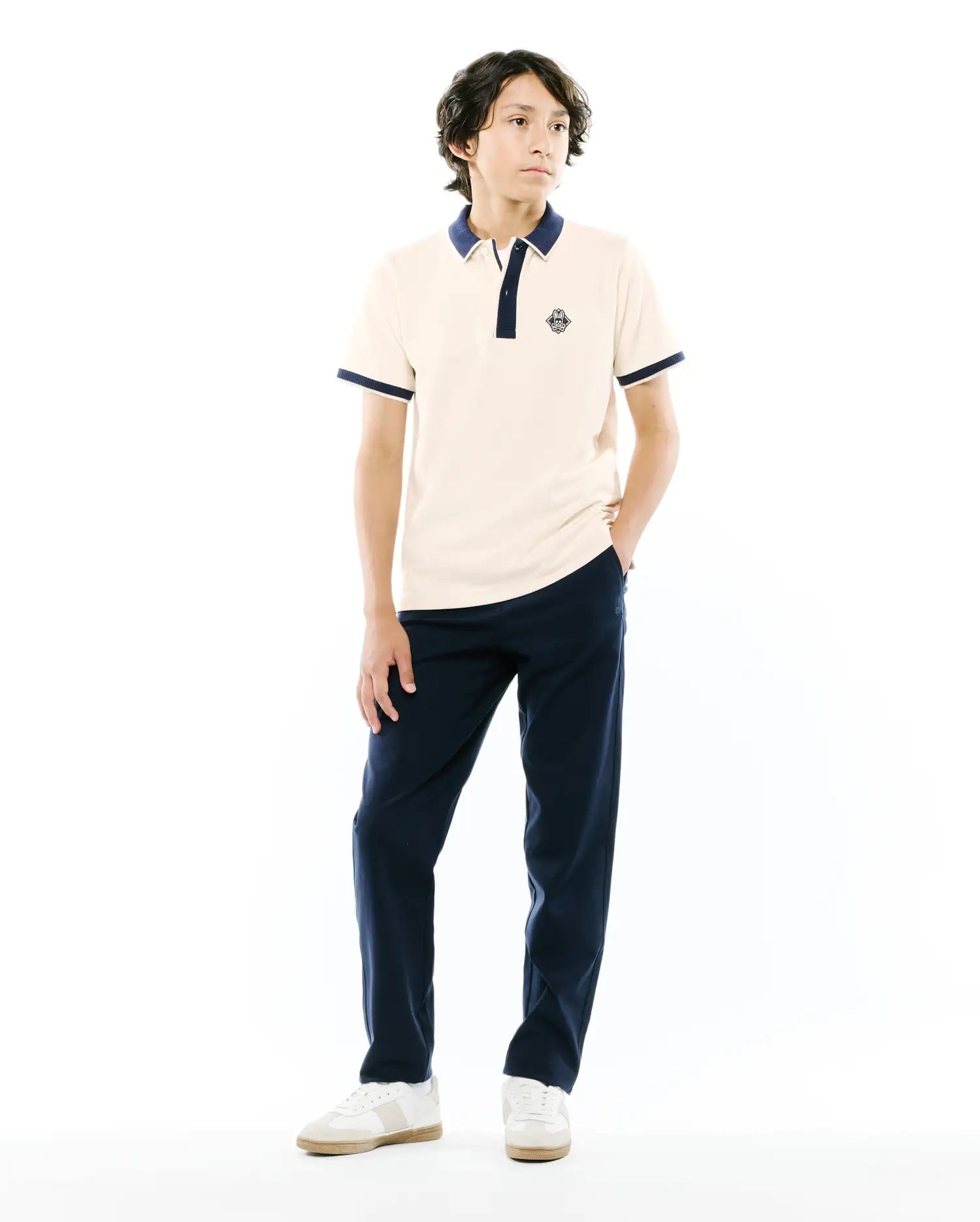 Psycho Bunny Kids Polo Shirts Robin Piqué Polo KT0100157 polo grigia e bianca