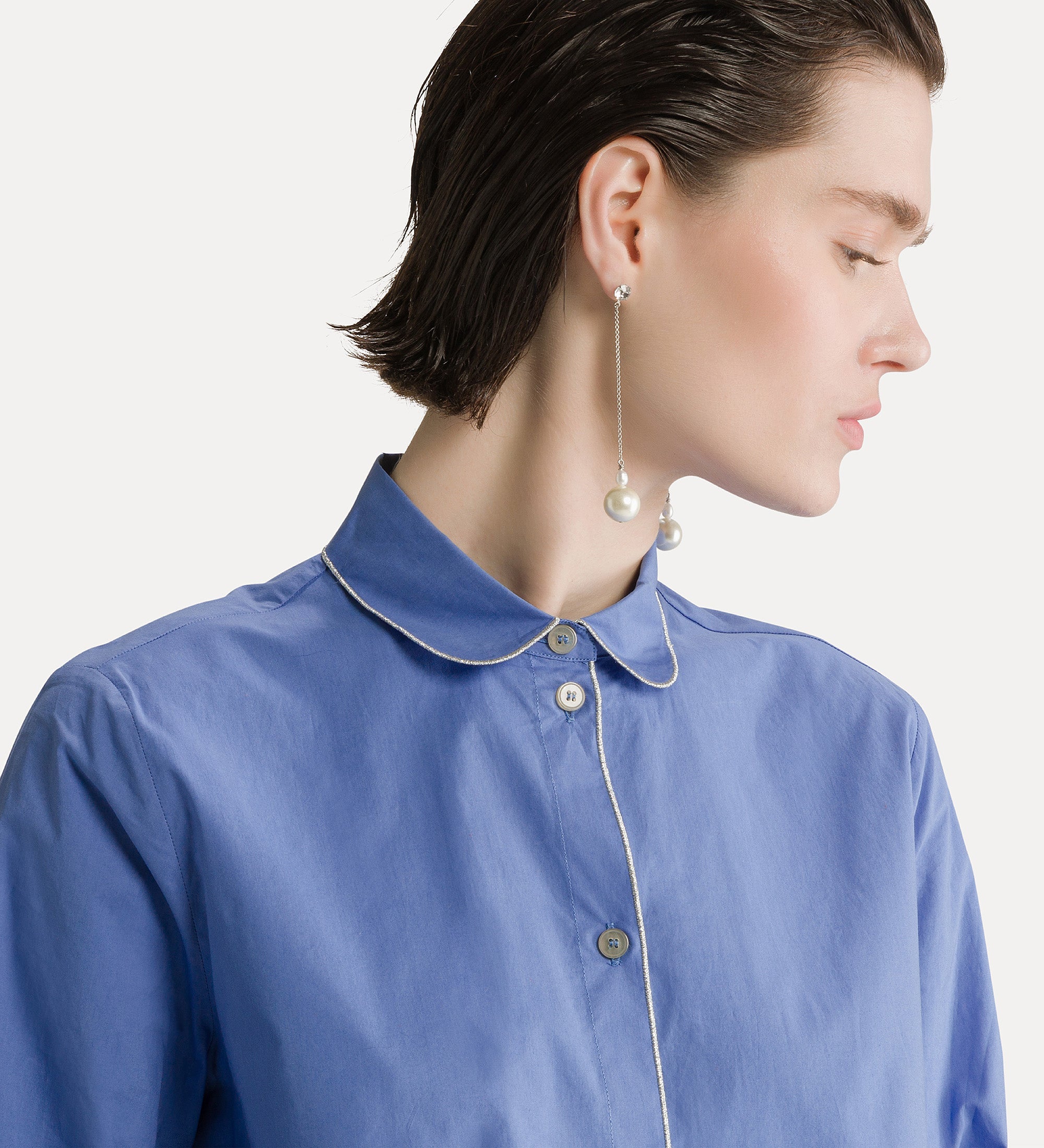 Forte camicie camicia in popeline di cotone blu Oxford ricamata