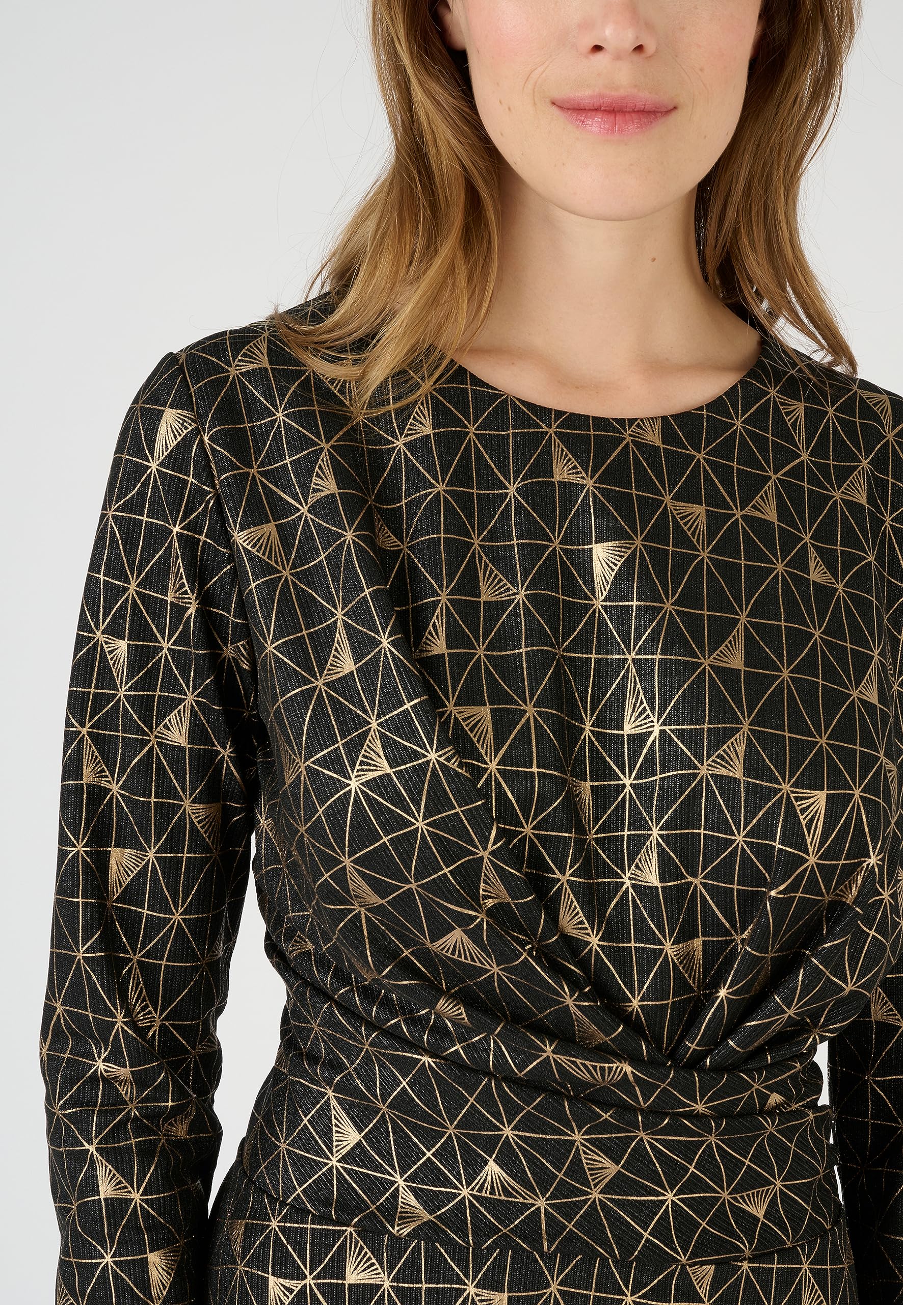 Damart Prêt-à-porter Abito da donna con stampa in maglia fantasia svasato senza livello Nero grafico 44