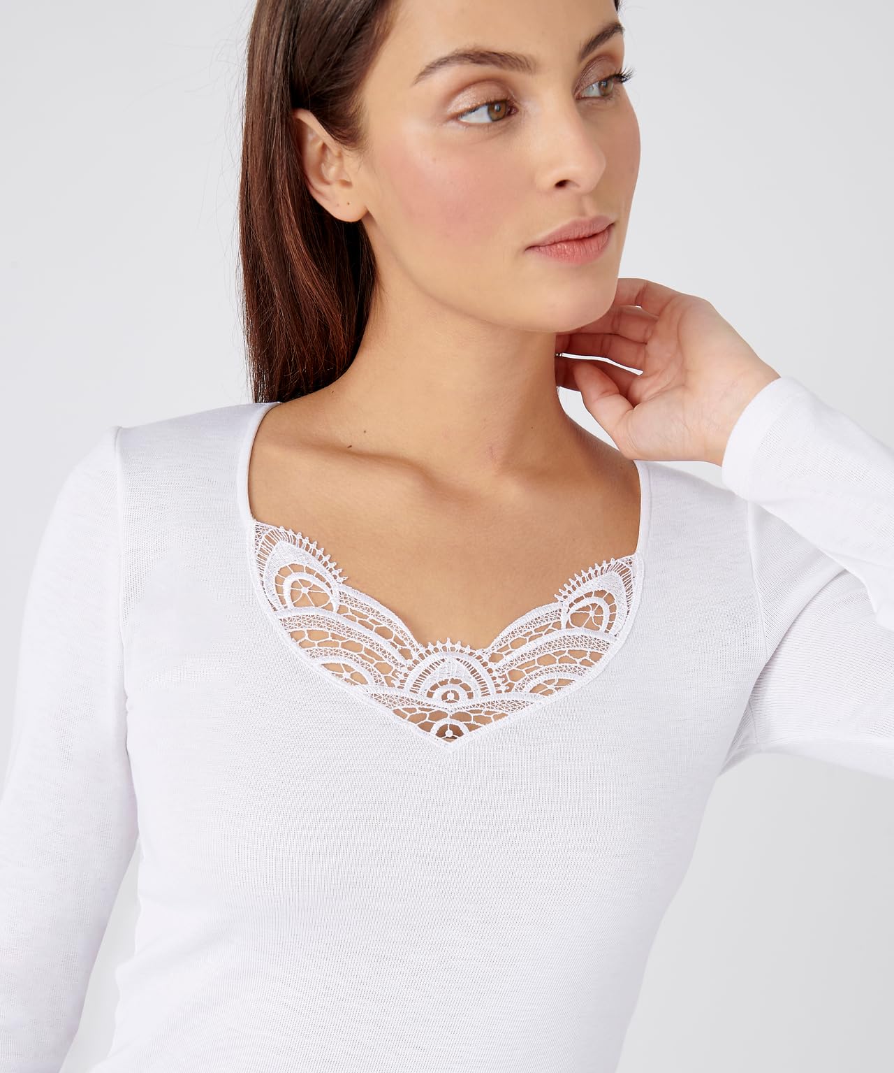 Damart Thermolactyl T-Shirt Manches Longues Fine côte Guipure maglia XS pizzo