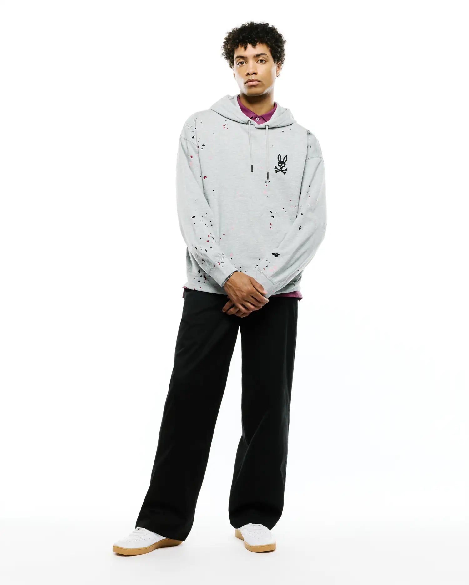Psycho Bunny Men's Sweatshirts & Hoodies Malcolm Splatter Hoodie felpa con cappuccio grigia