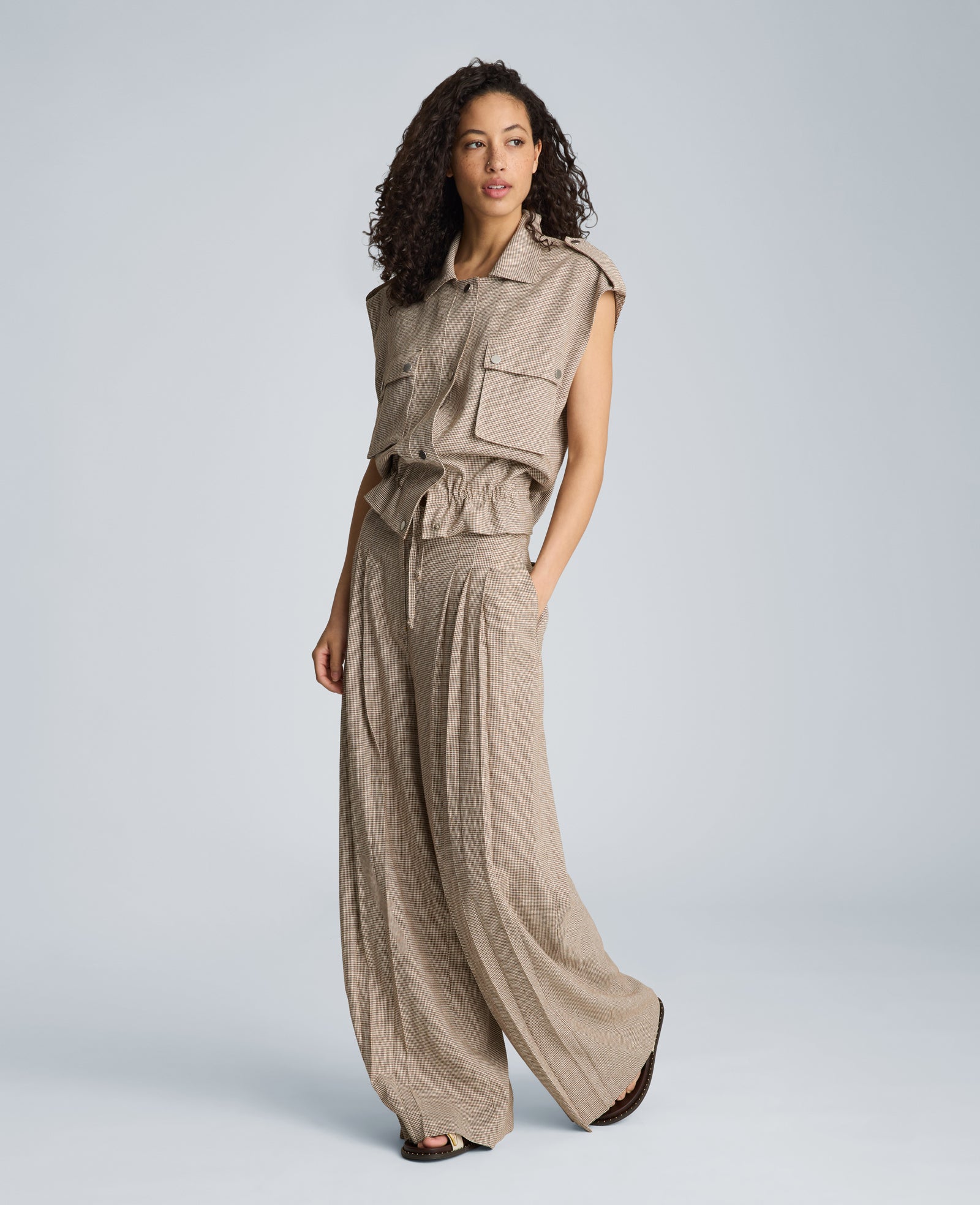 Kenneth Cole Reaction Clothing High Rise Fly Front Wide Leg Triple Pleat Pant fantasia bruna