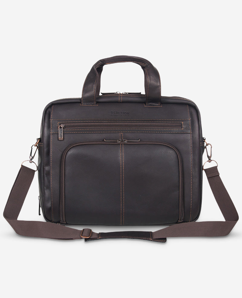 Kenneth Cole Reaction Bags Colombian Leather Top Zip Messenger Bag borsa marrone pelle