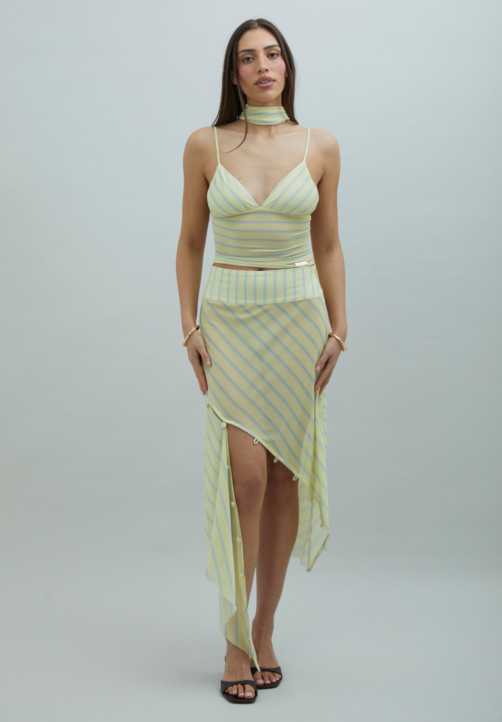 House Of Sunny Womens Tops STRIPED MESH CAMI TOP top taglie UK 6-18 mesh a righe
