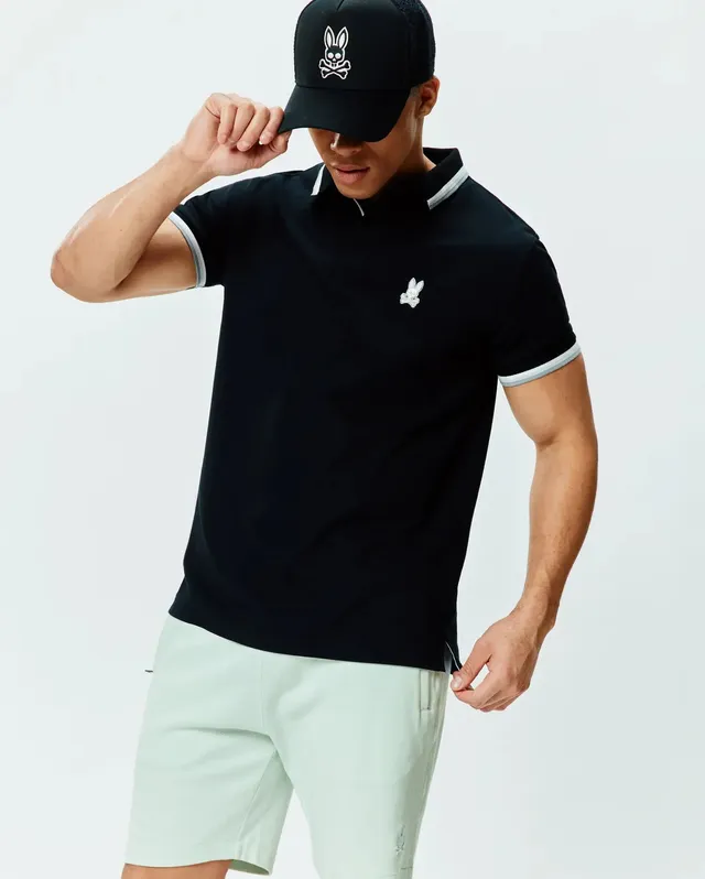 Psycho Bunny Men's Polos Holden Pique Polo uomo nero cotone Pima