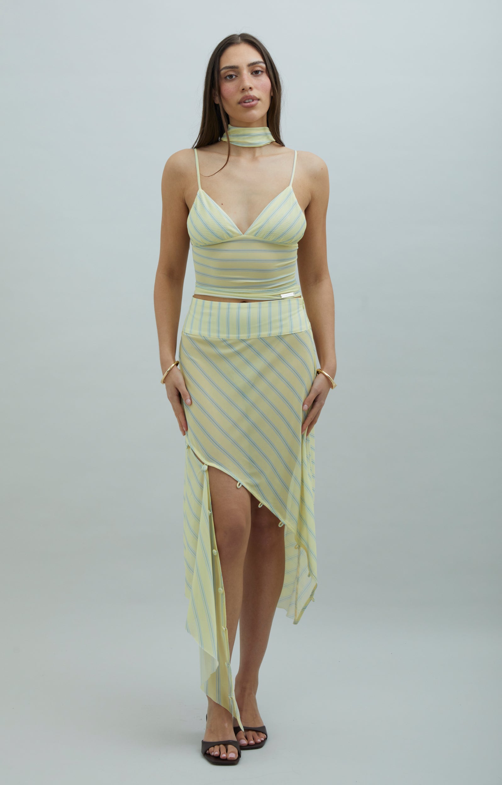 House Of Sunny Women's Skirts Striped Mesh Asymmetric Skirt gonna a righe UK 6–18 mesh