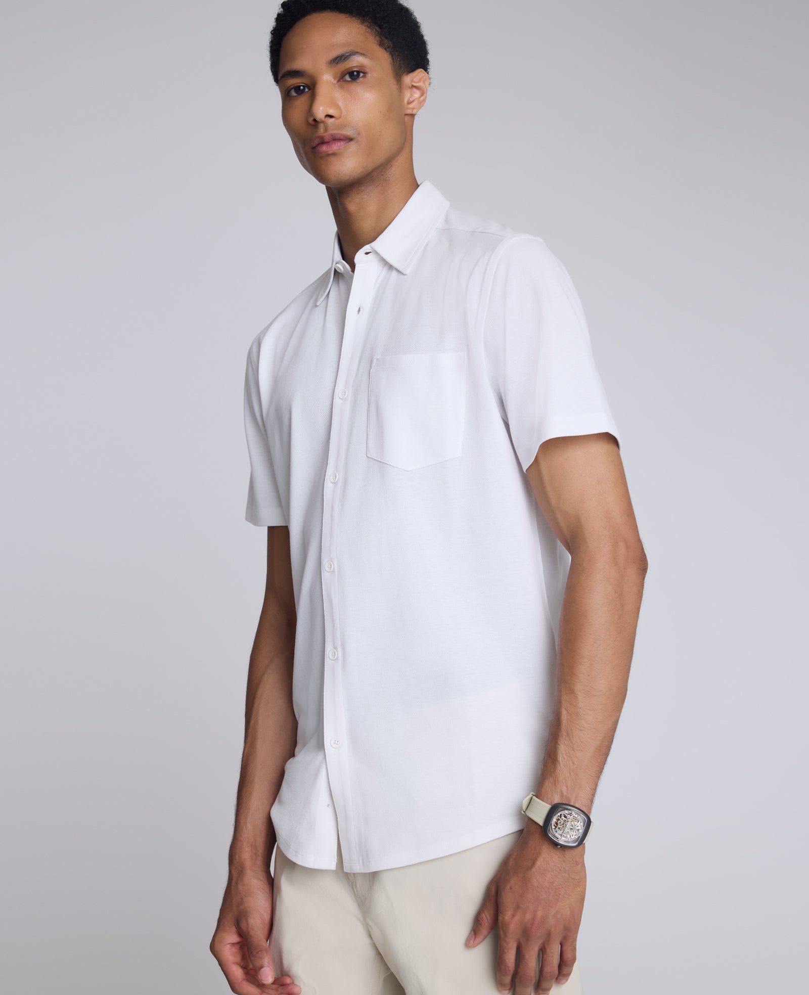 Kenneth Cole Reaction Clothing Short Sleeve Sportshirt camicia bianca manica corta cotone